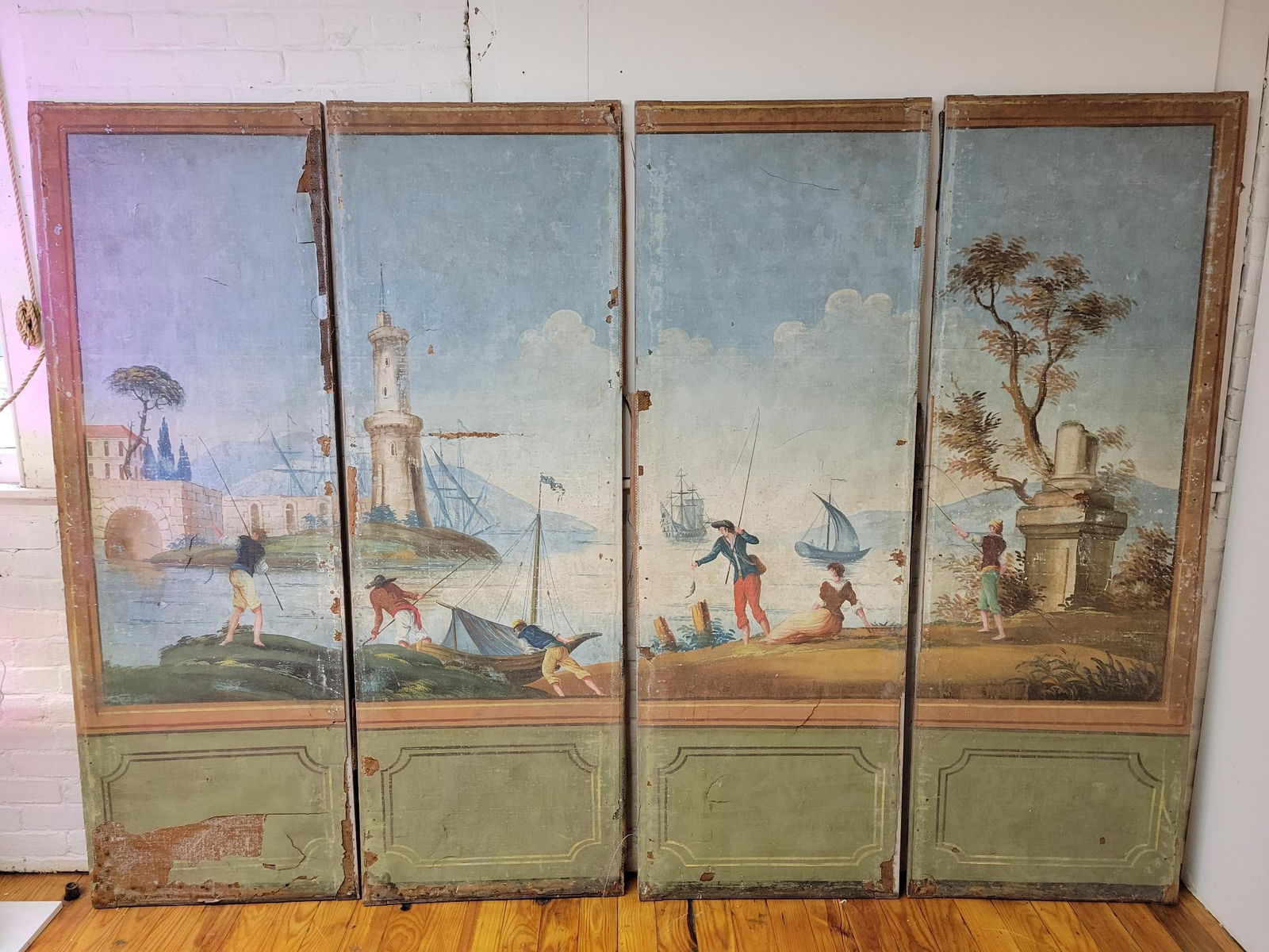 Antique French Oil on Canvas Folding Screen (1 of 20)