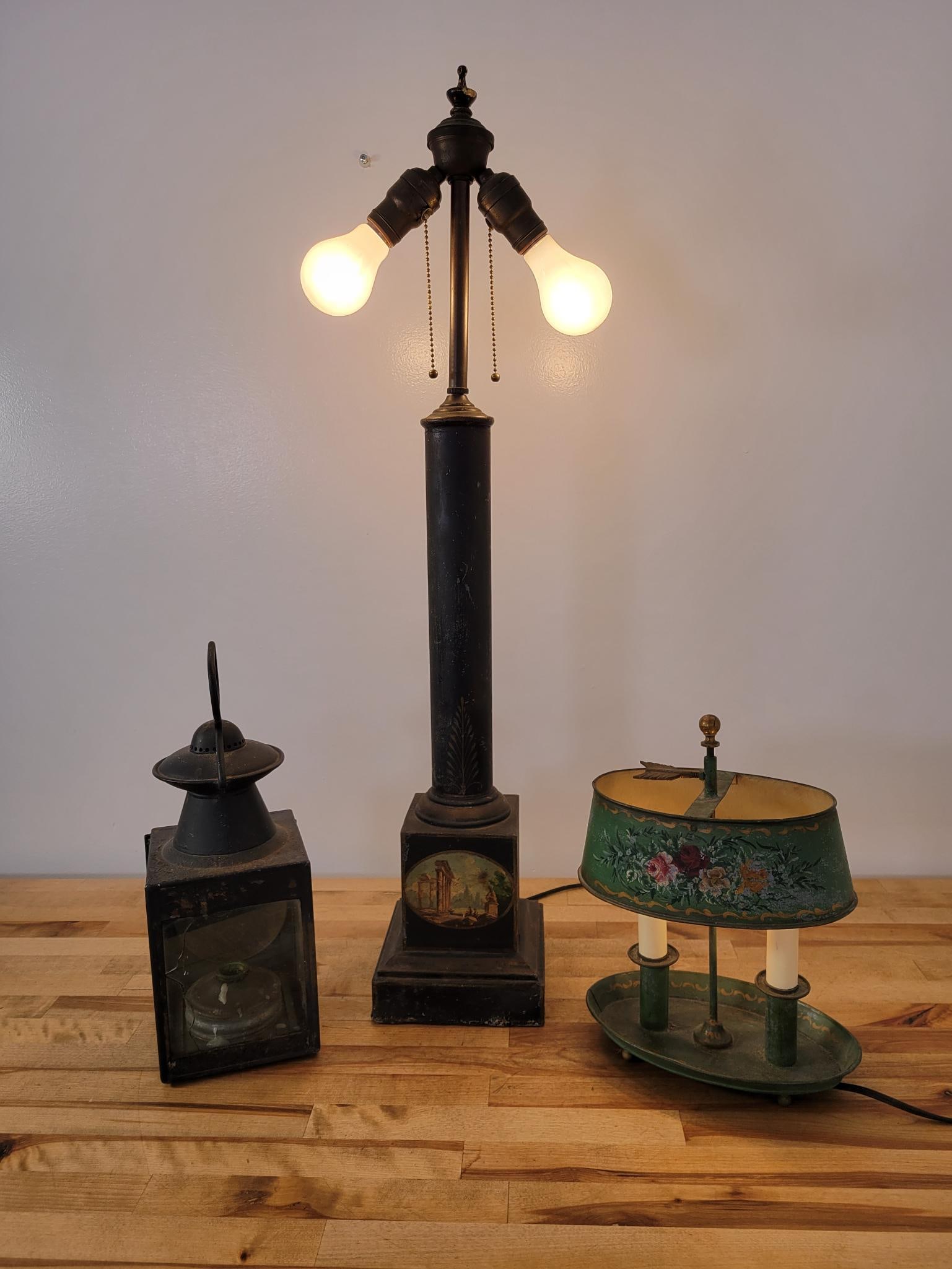 3 Antique Toleware Table Lamps (1 of 20)
