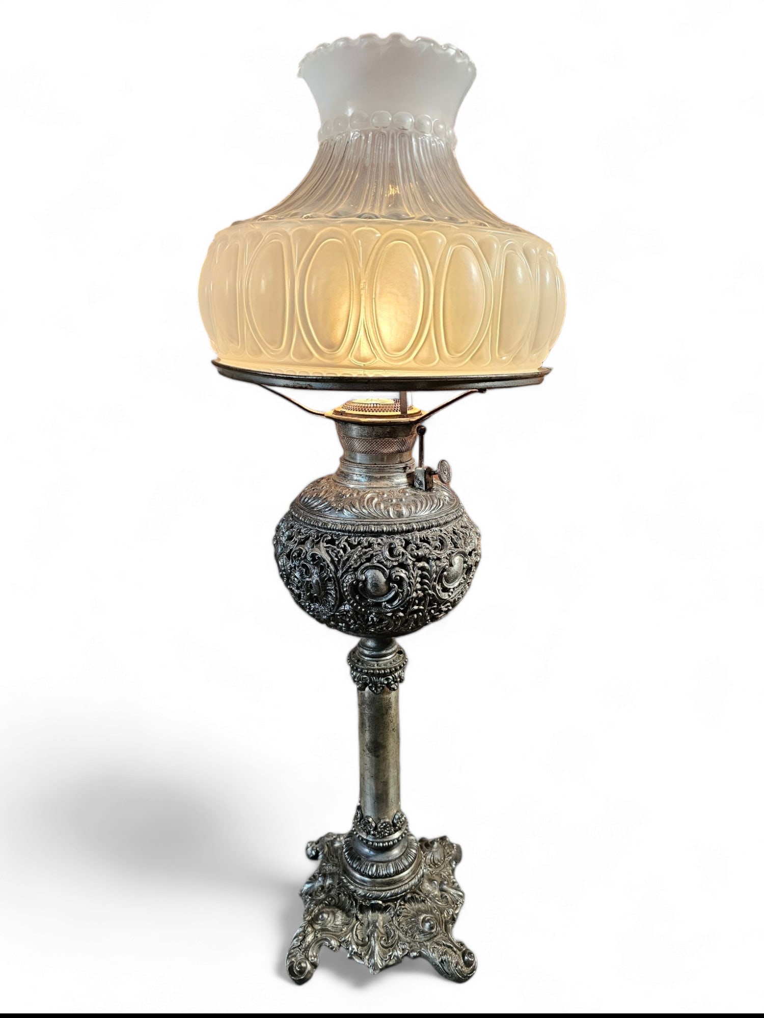 Victorian Nickle Plated Oil Lamp - Converted (1 of 11)