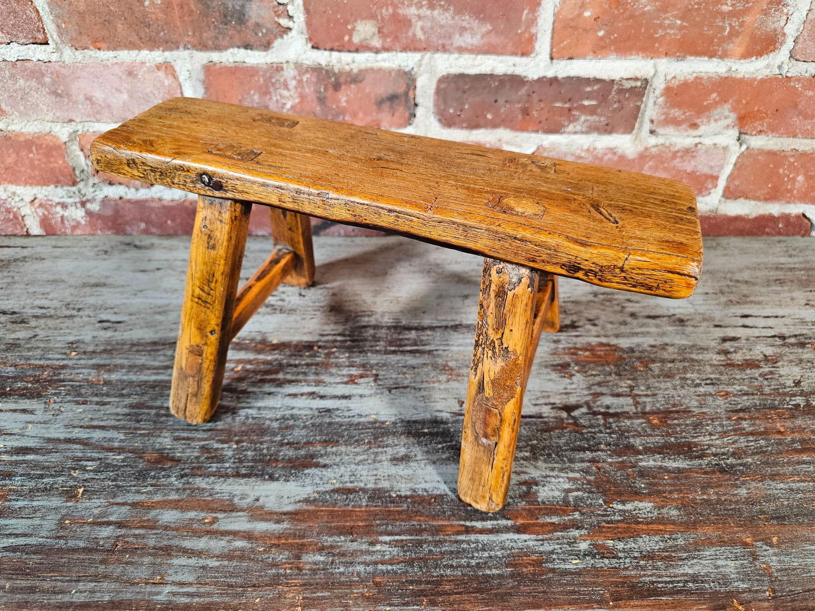 Small Primitive Wooden Farm Stool (1 of 5)