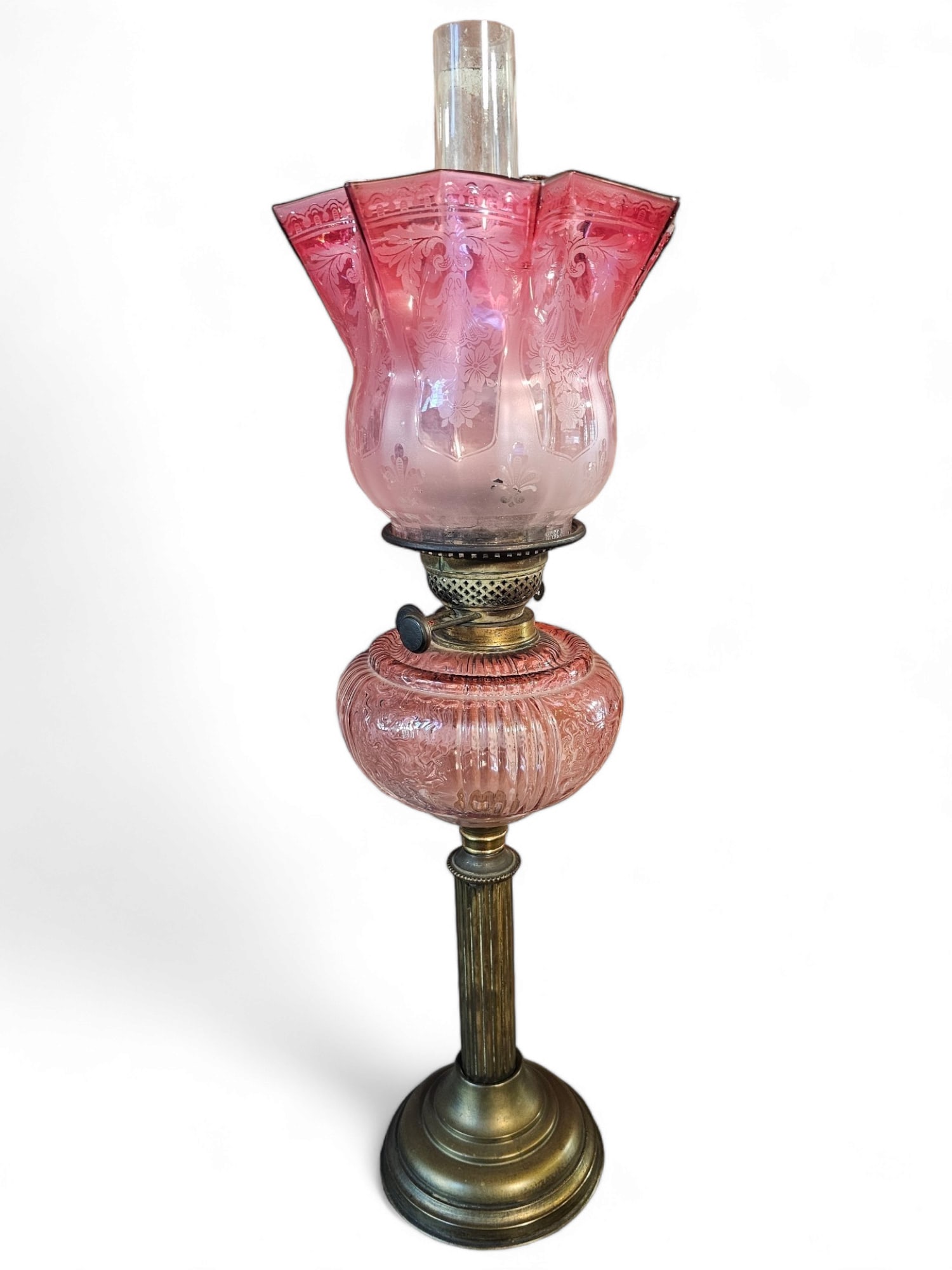 Victorian Cranberry Glass Oil Lamp (1 of 13)