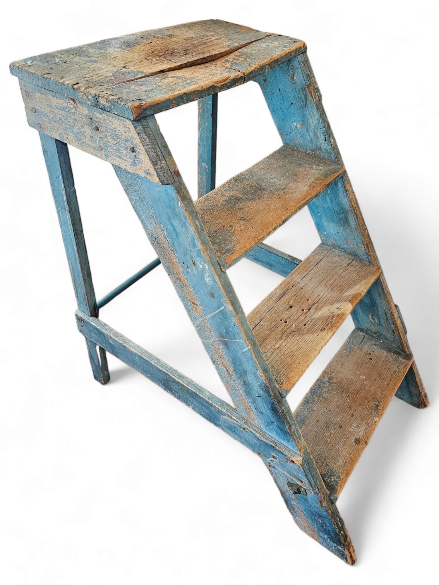 Antique Primitive Blue Painted Step Ladder (1 of 7)