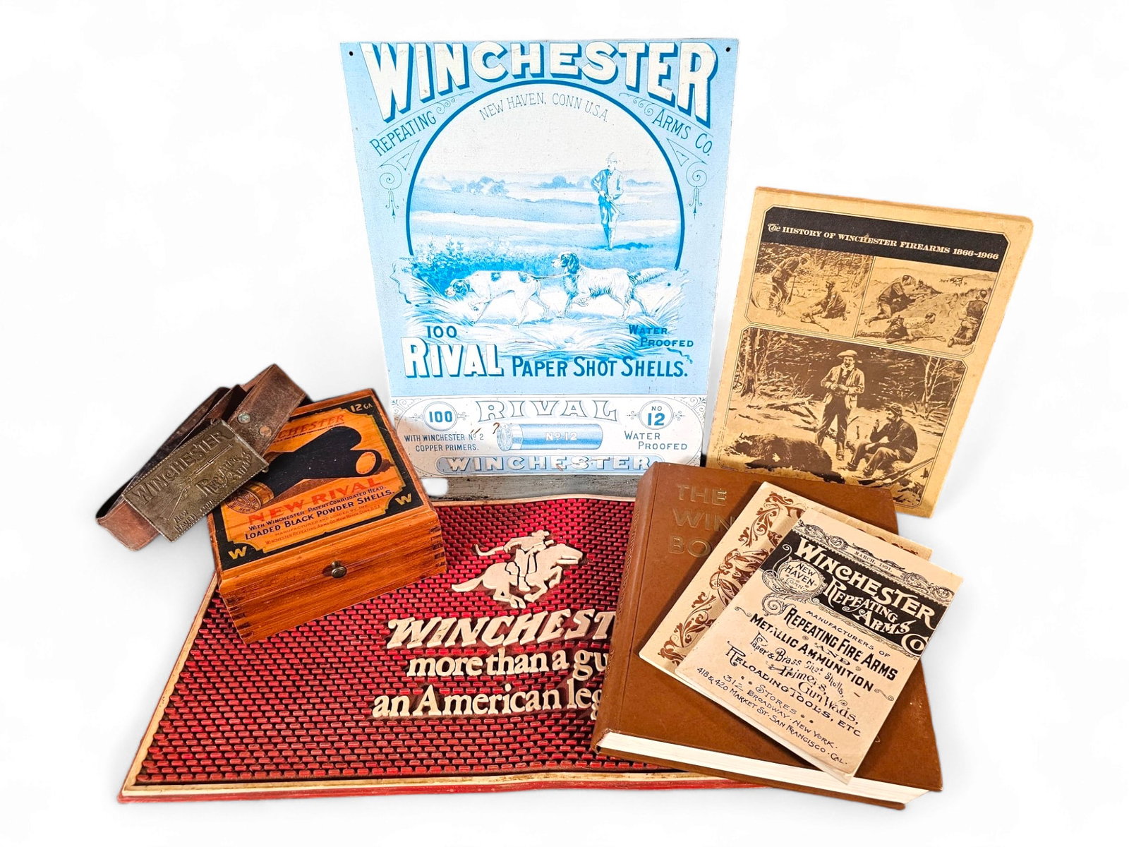 Lot of Winchester Rifle Ephemera & Objects: This lot includes the assortments of Winchester Rifle objects seen in the photos. Some of which look to be vintage in age, review photos for lot contents and details. Fee for Transport back to Oakvill