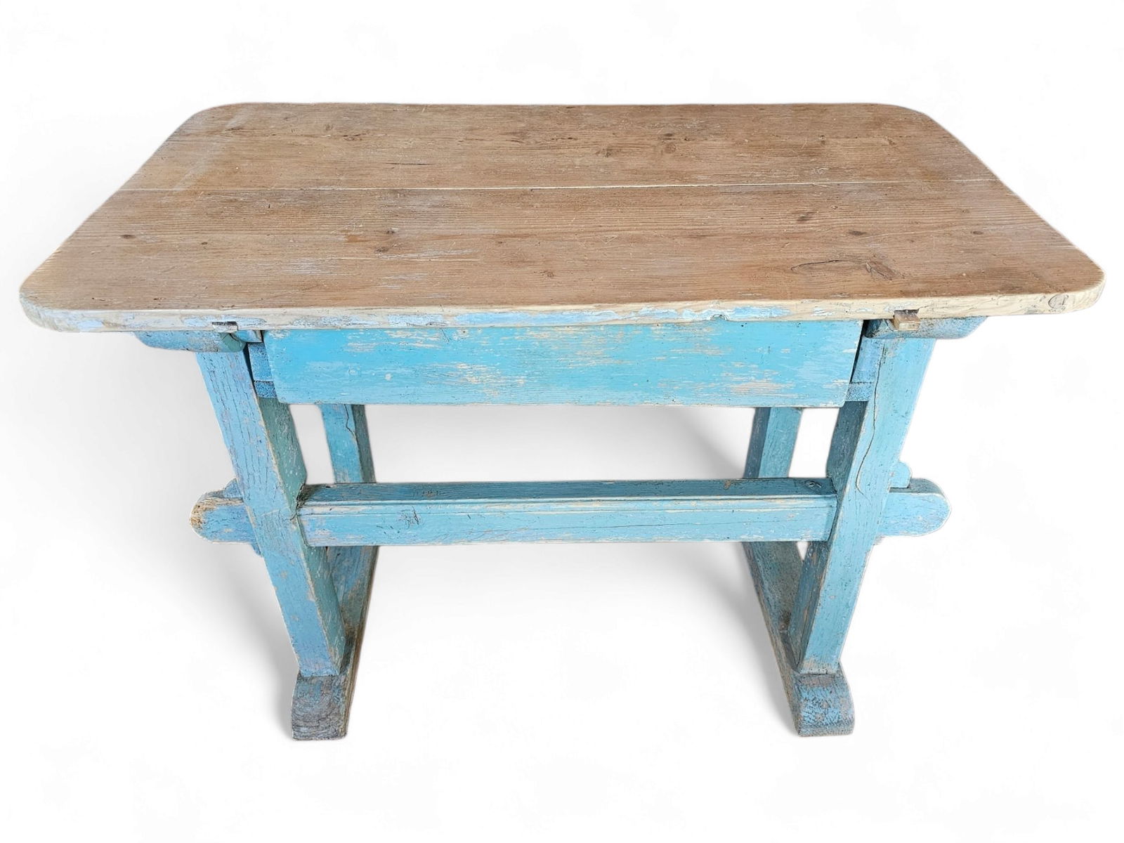 Antique Blue Painted Farm Table / Garden Bench (1 of 9)