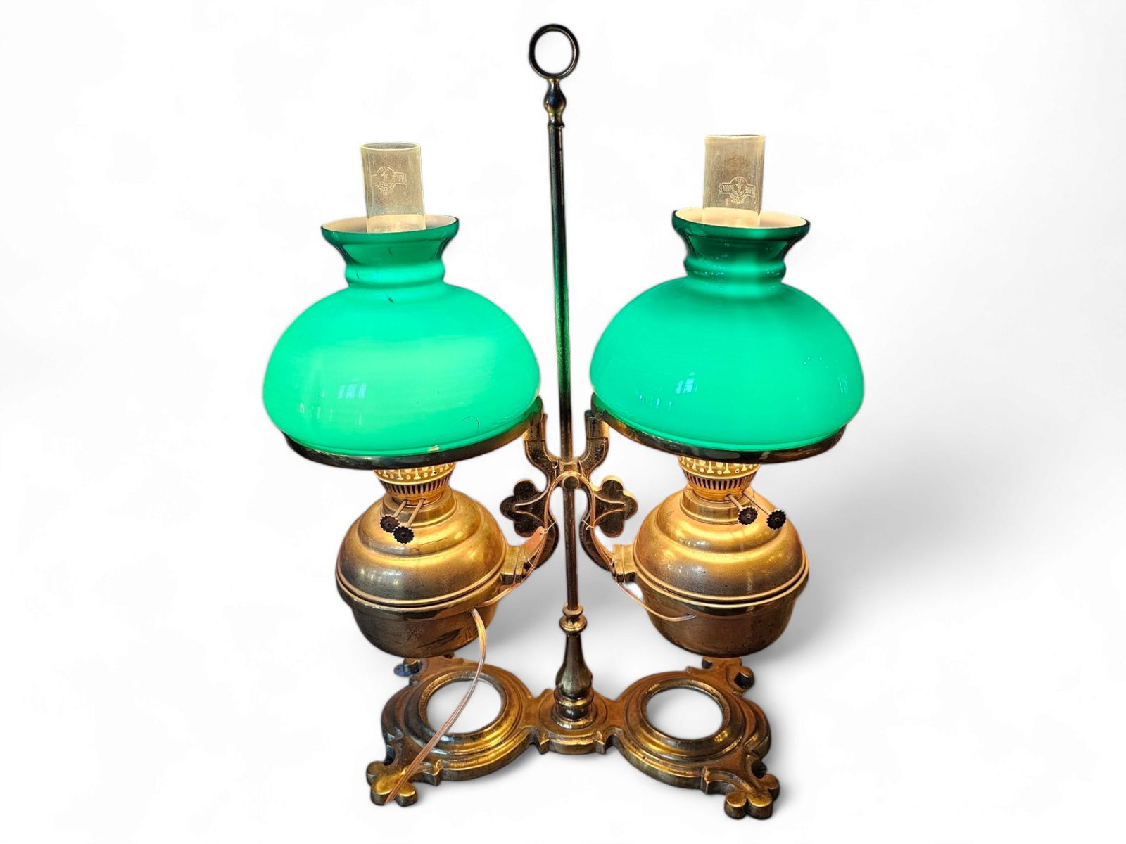 Antique Cast Brass Double Student Table Lamp (1 of 20)