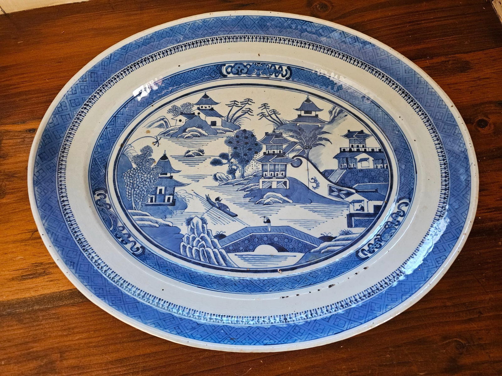 19th C. Chinese Export Blue & White Canton Platter (1 of 7)