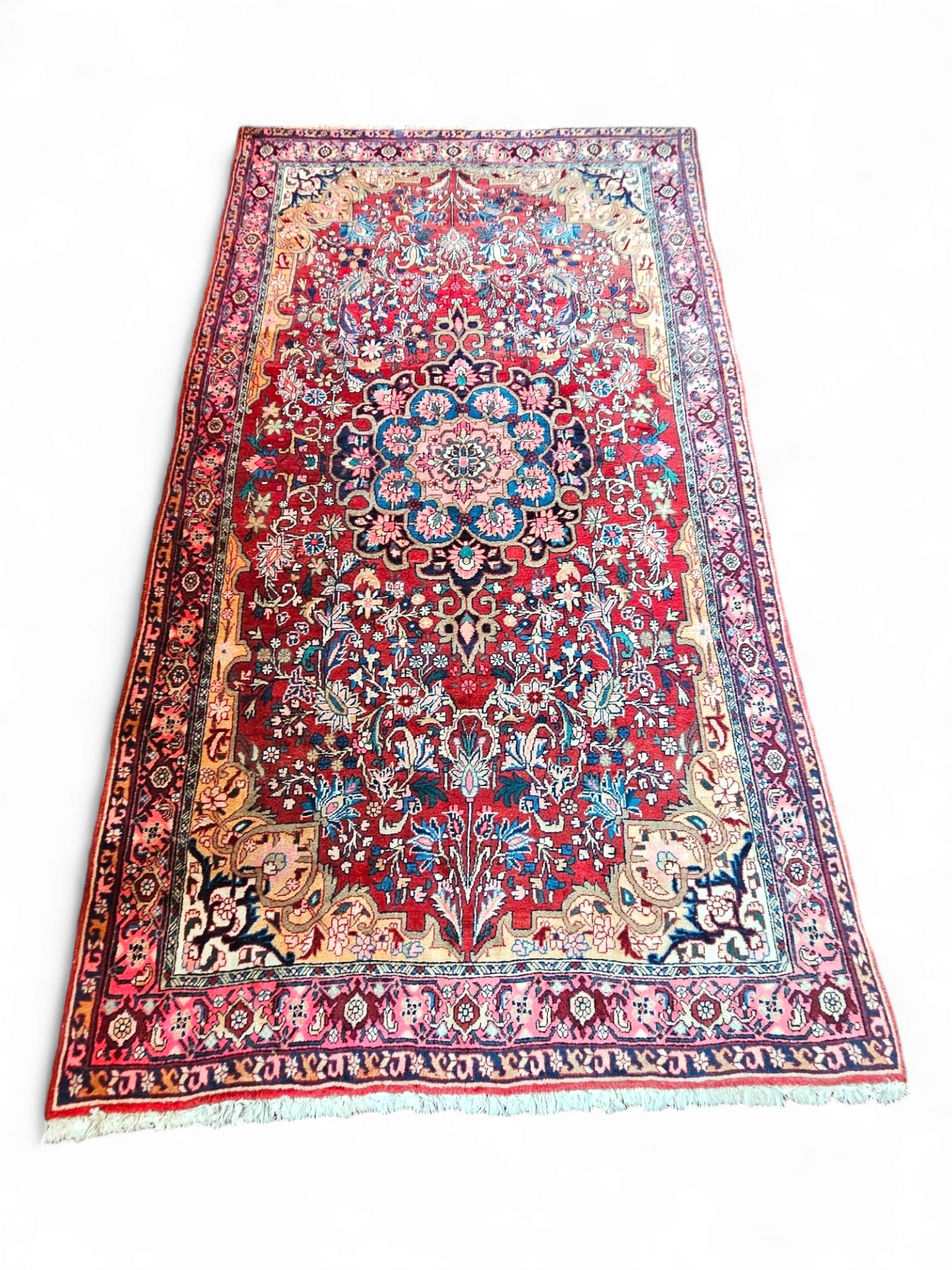 Antique Persian Oriental Rug - 110" x 62": Rug is hand made and antique in age and of good quality. All of the rugs were purchased at auctions throughout New England over the last 30 years. The condition of the rug is fair, with fading and los