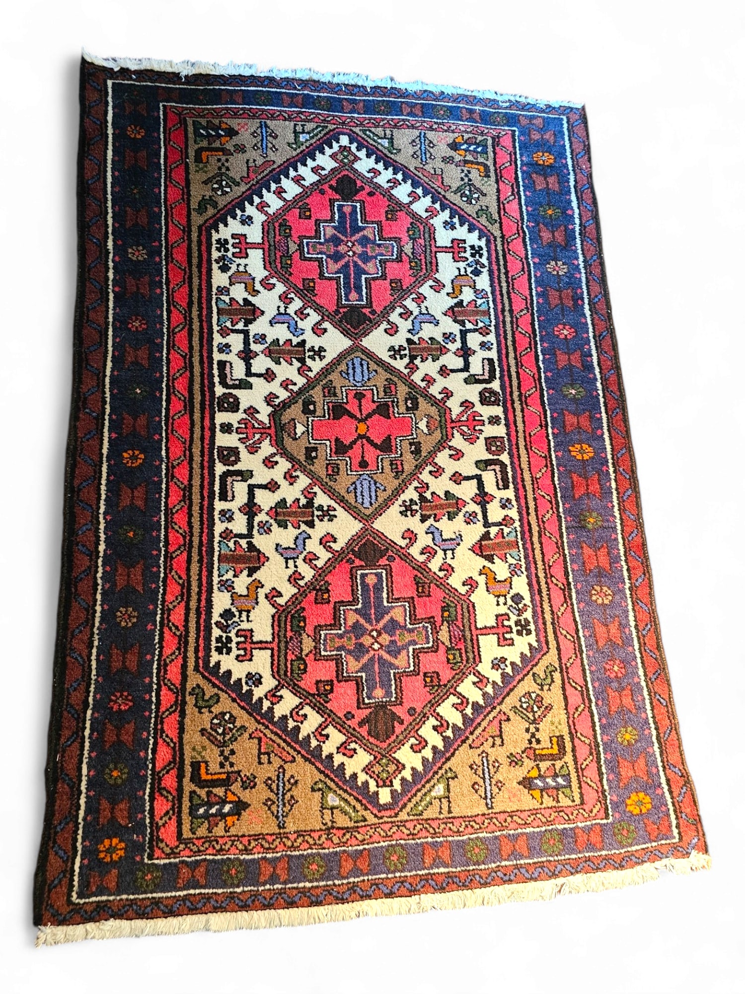 Antique Persian Oriental Rug - 58" x 38": Rug is hand made and antique in age and of good quality. All of the rugs were purchased at auctions throughout New England over the last 30 years. The condition of the rug is fair, with fading and los