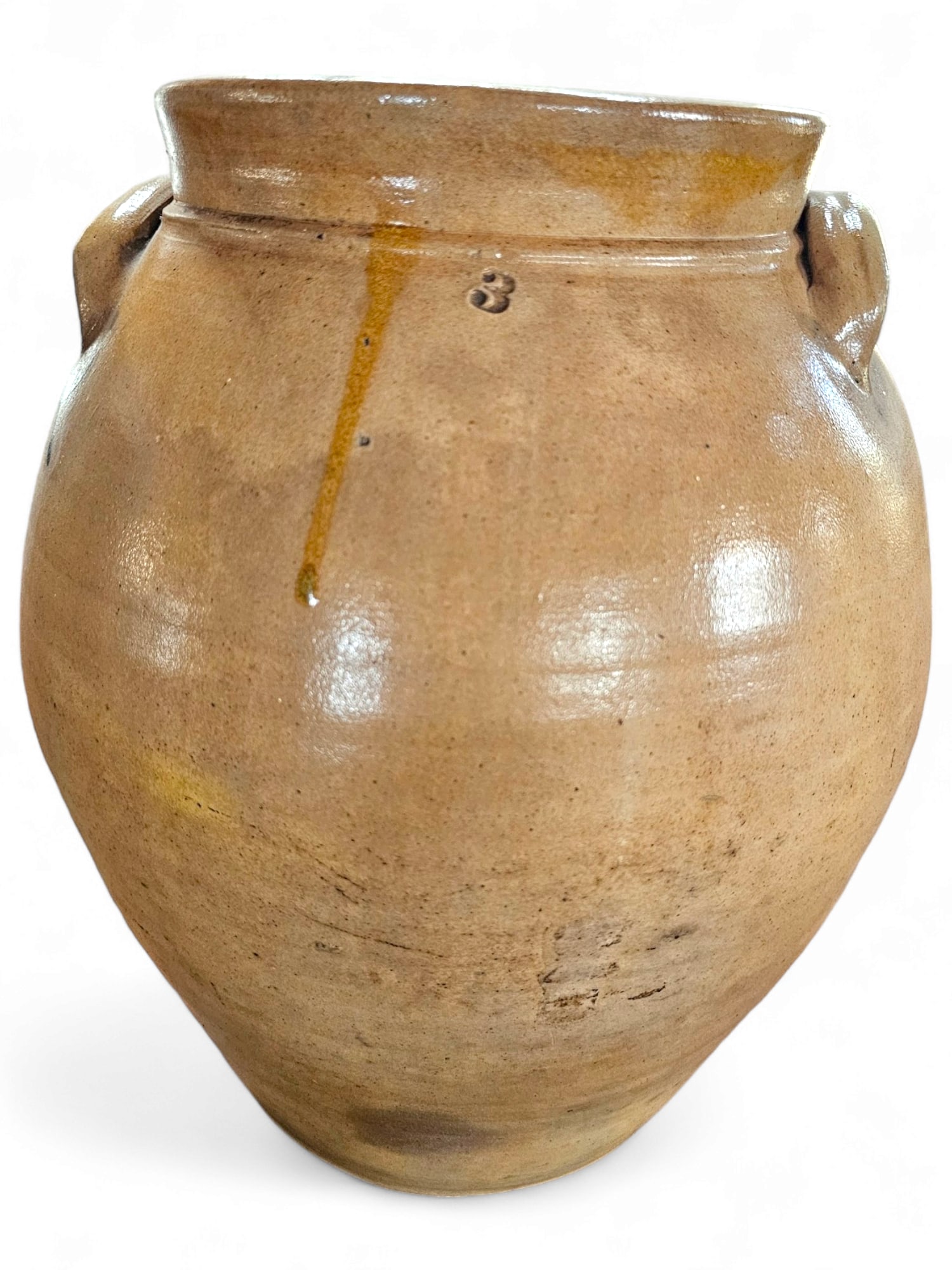 Antique 19th Century 3 Gallon Stoneware Crock: Crock is marked "3" near the top, 19th century in age with a fine glaze, unmarked but in overall very good condition with a chip to the bottom rim. Measurements: 10.5"W x 14"H Fee for Transport back t