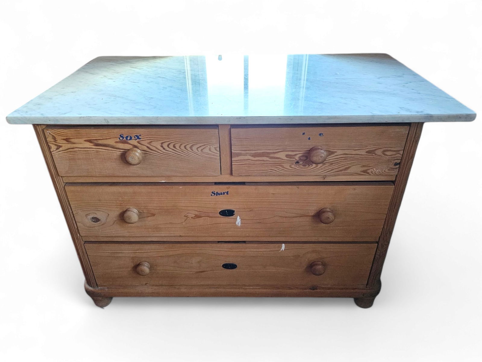 Marble Topped Pin Wood 4 Drawer Dresser (1 of 12)