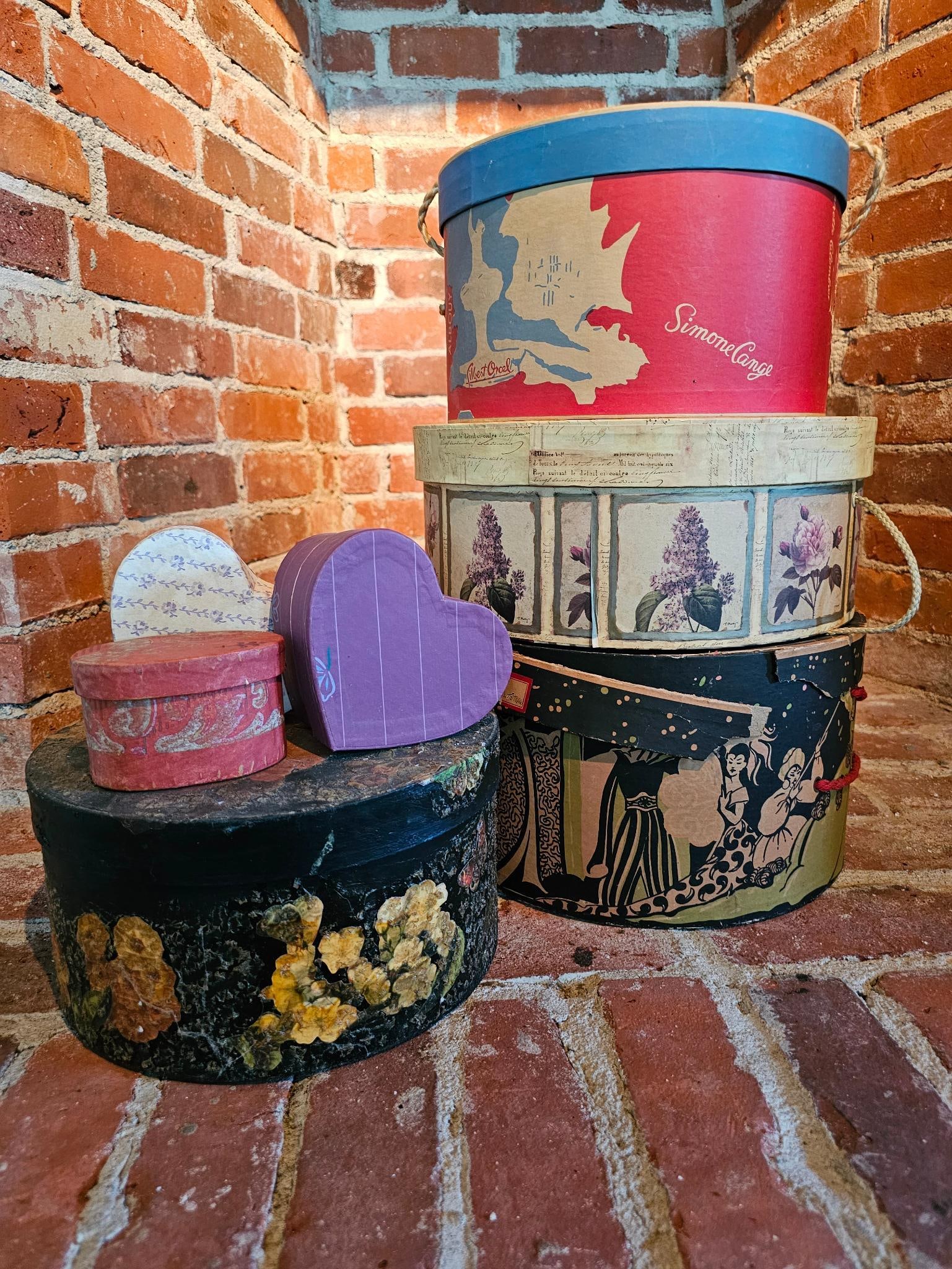 Small Grouping of Decorative Boxes: This lot includes all of the assorted decorative boxes seen in the photos. They are all in good used condition with minimal ware from age and use.Measurements: The largest piece is 12"W x 5.25"H ; Sma