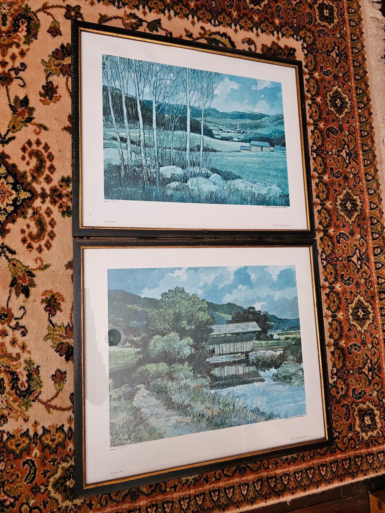 Pair of Signed Prints by Eric Sloane: This lot includes a matching pair of signed prints by Eric Sloane, each is a numbered edition and is professionally framed. Measurements: 23"W x 20"HFee for Transport back to Oakville Gallery: $25