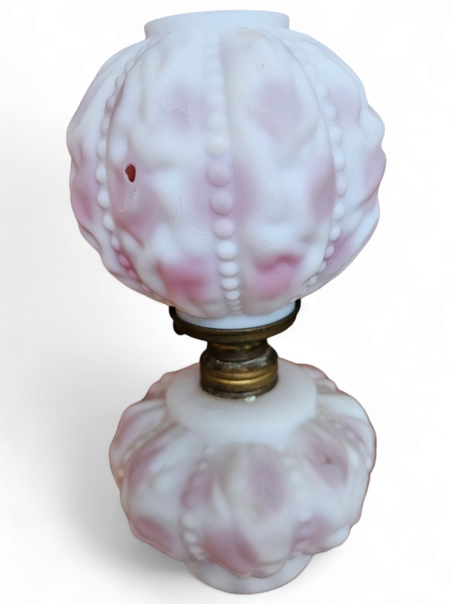 Pink & White Satin Glass Miniature Banquet Lamp (1 of 6)