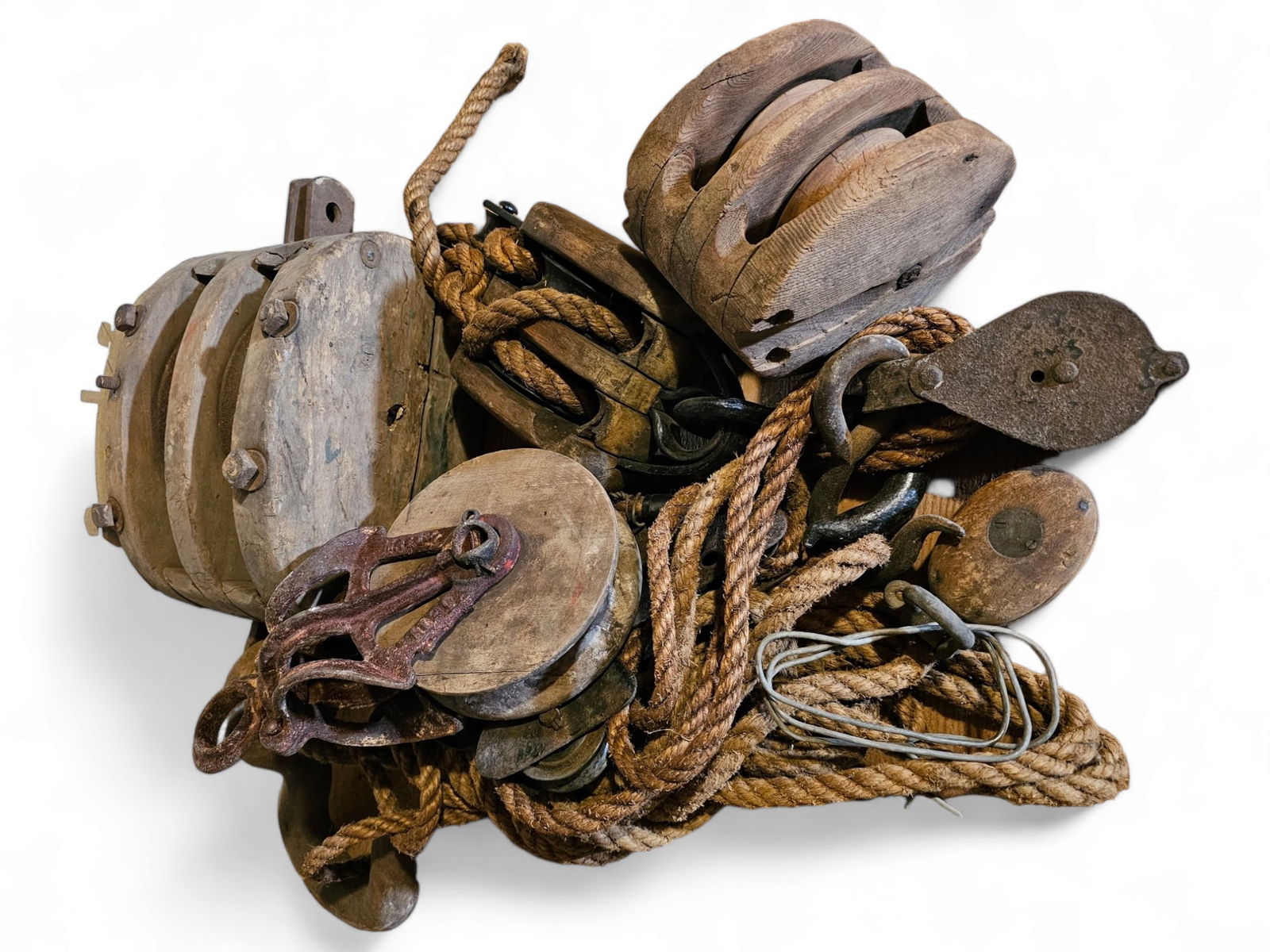 Estate Lot of Antique Wood & Metal Pulleys (1 of 5)