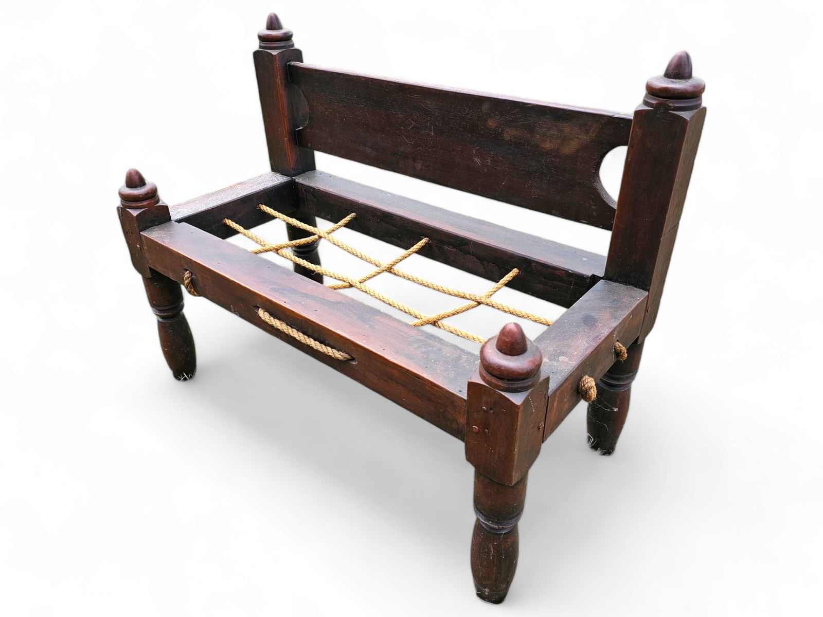 Antique Mahogany Rope Bench (1 of 10)