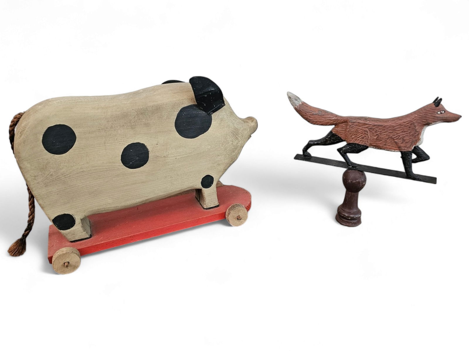 Folk Art Painted Pig by Roy Munshew & Wooden Fox (1 of 14)
