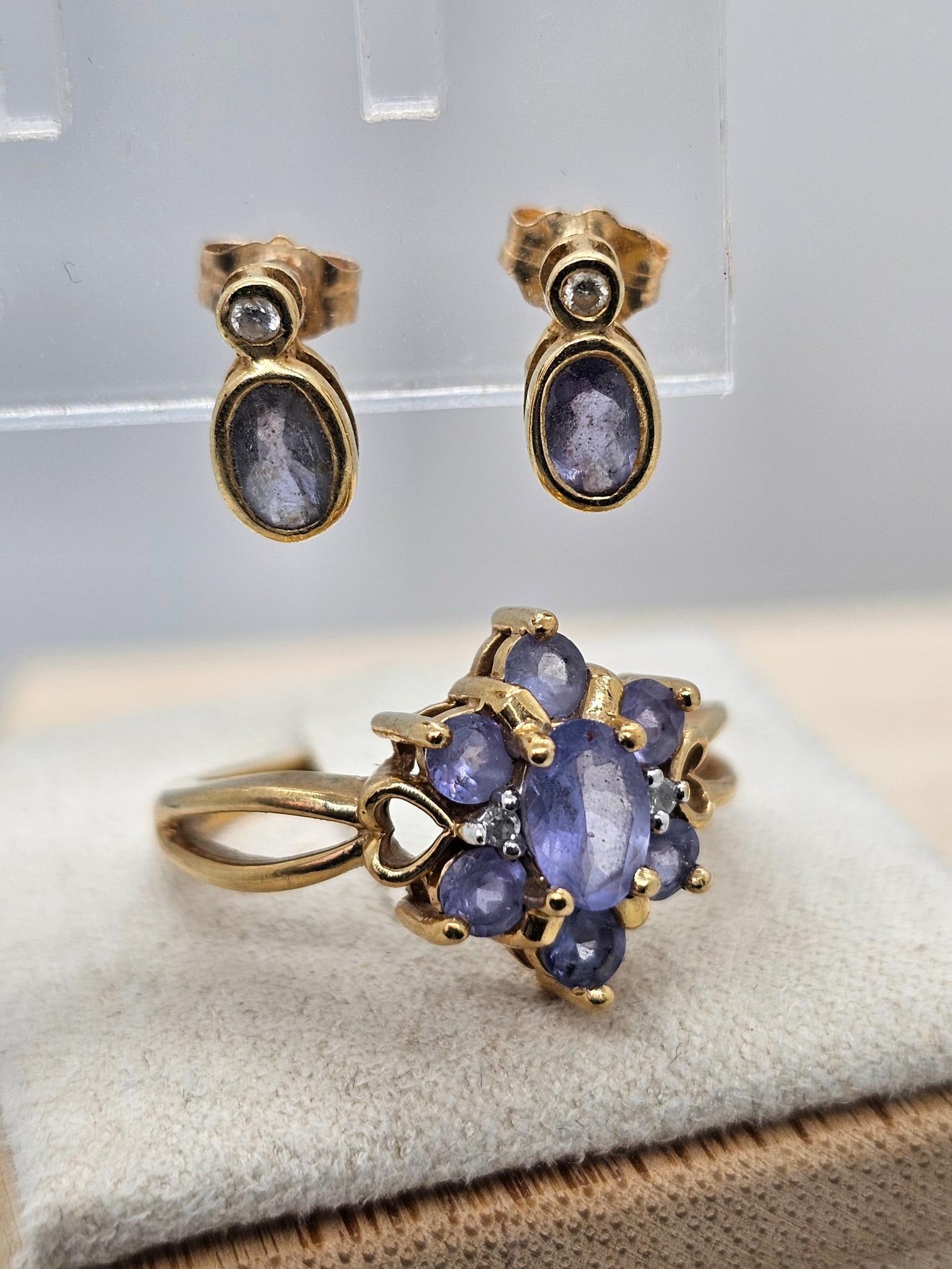 14K Yellow Gold & Tanzinite Ring & Earring Set (1 of 12)