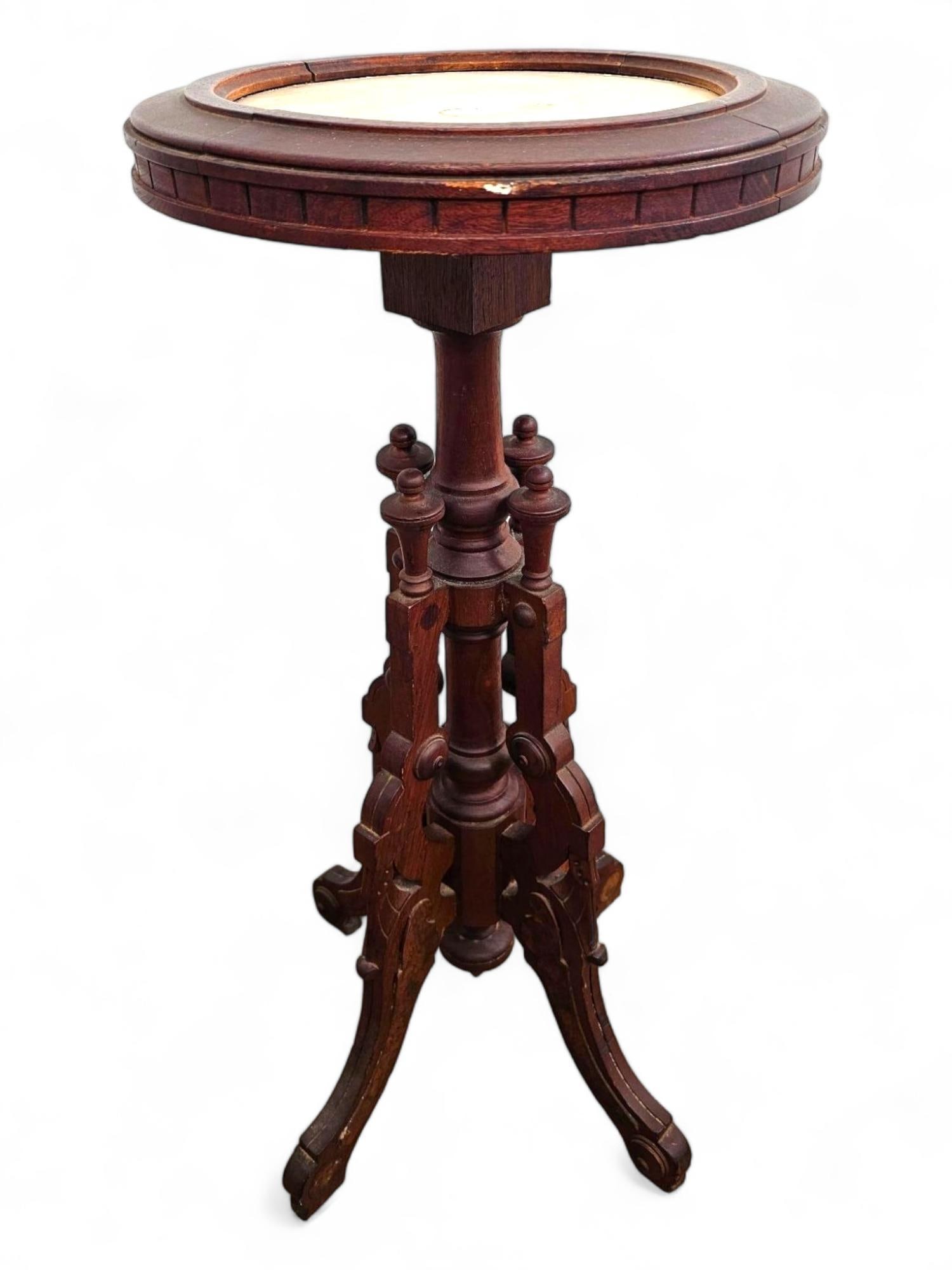 Victorian East Lake Carved Walnut Marble Top Table (1 of 17)