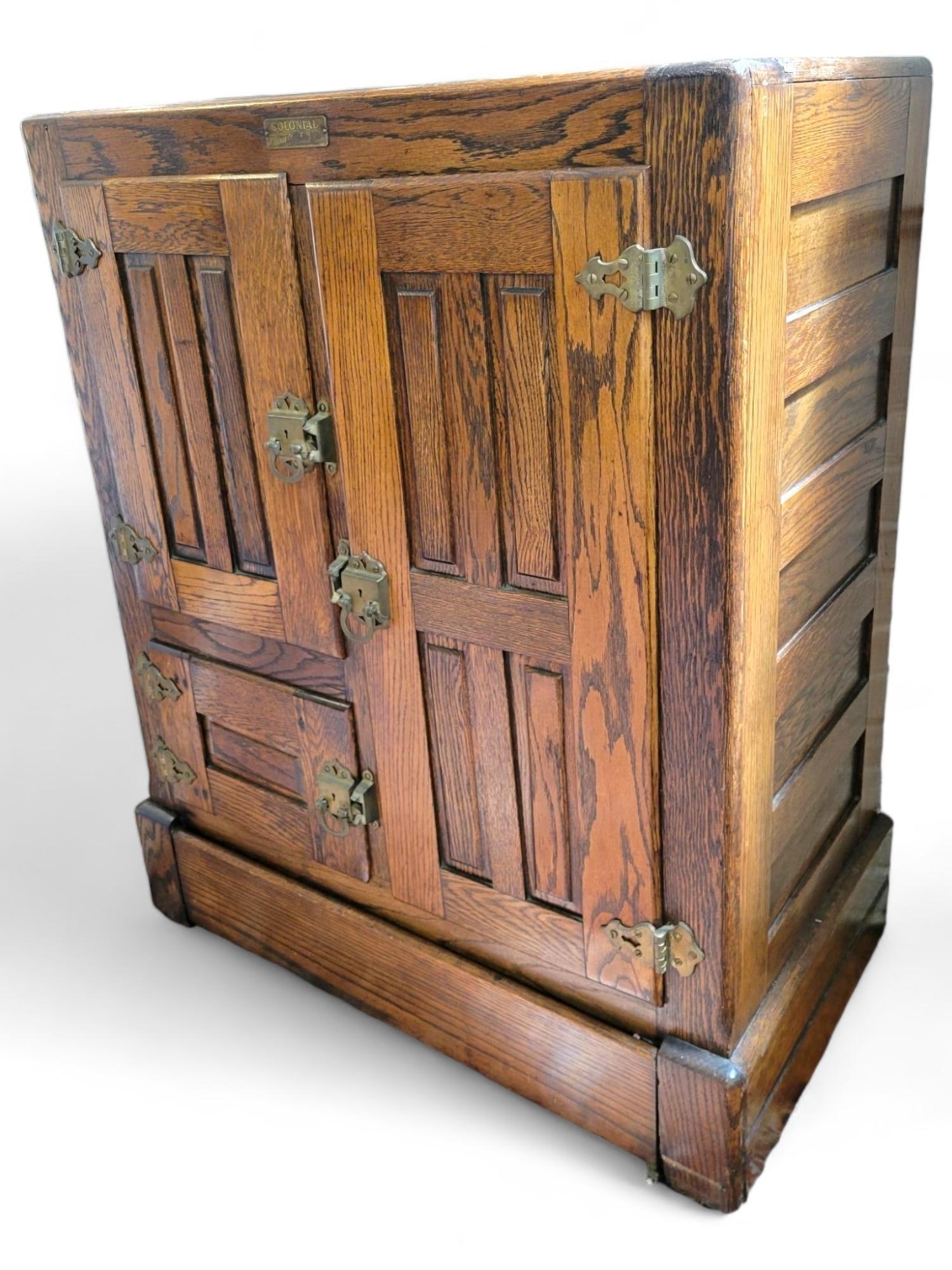 Antique Colonial Paneled Oak Ice Box (1 of 14)