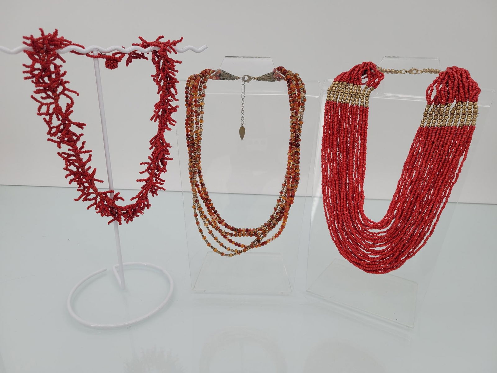Trio Of Red Beaded Necklaces (1 of 5)