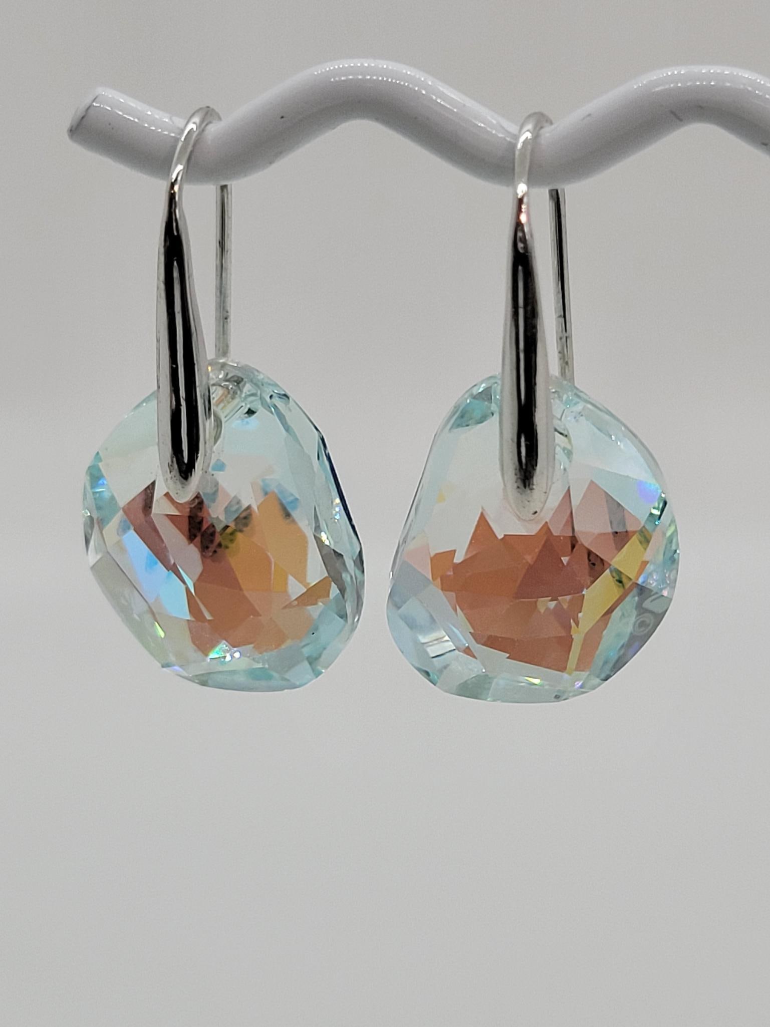 Swarovski Crystal Teardrop Earrings: Description: beautiful iridescent blue Swarovski crystal teardrop earrings