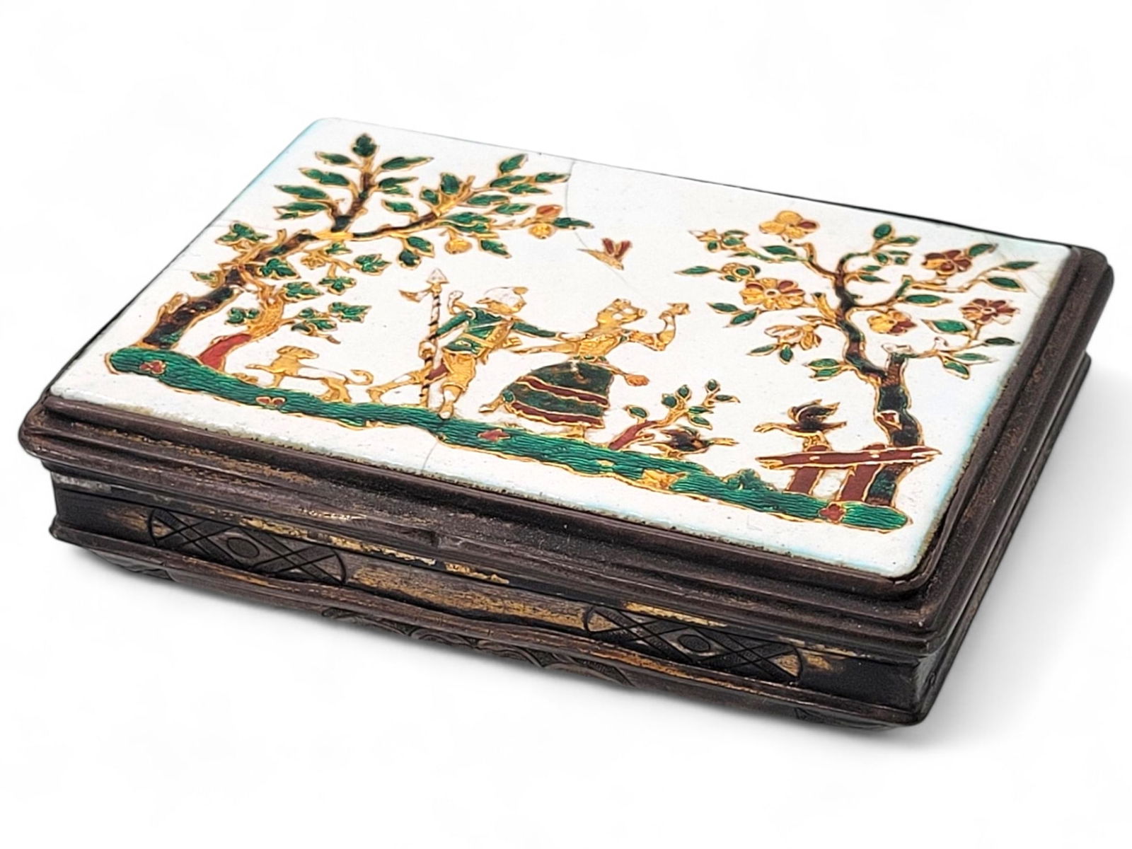 19th C. Silver Sewing Trinket Box w/ Enameled Top (1 of 13)