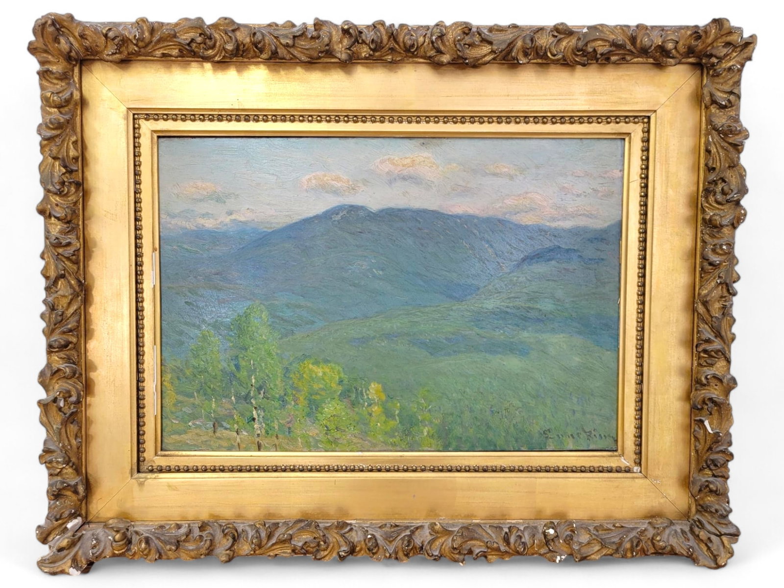 John Joseph Enneking (1841-1916) Oil on Board: John Joseph Enneking (American, 1841-1916)UntitledOil on Board in Period gilt wood frame Signed on lower right (Possibly dated under frame)Artwork - 18"L x 12.5"TFramed - 25"L x 3"D x 20"TA oil painti