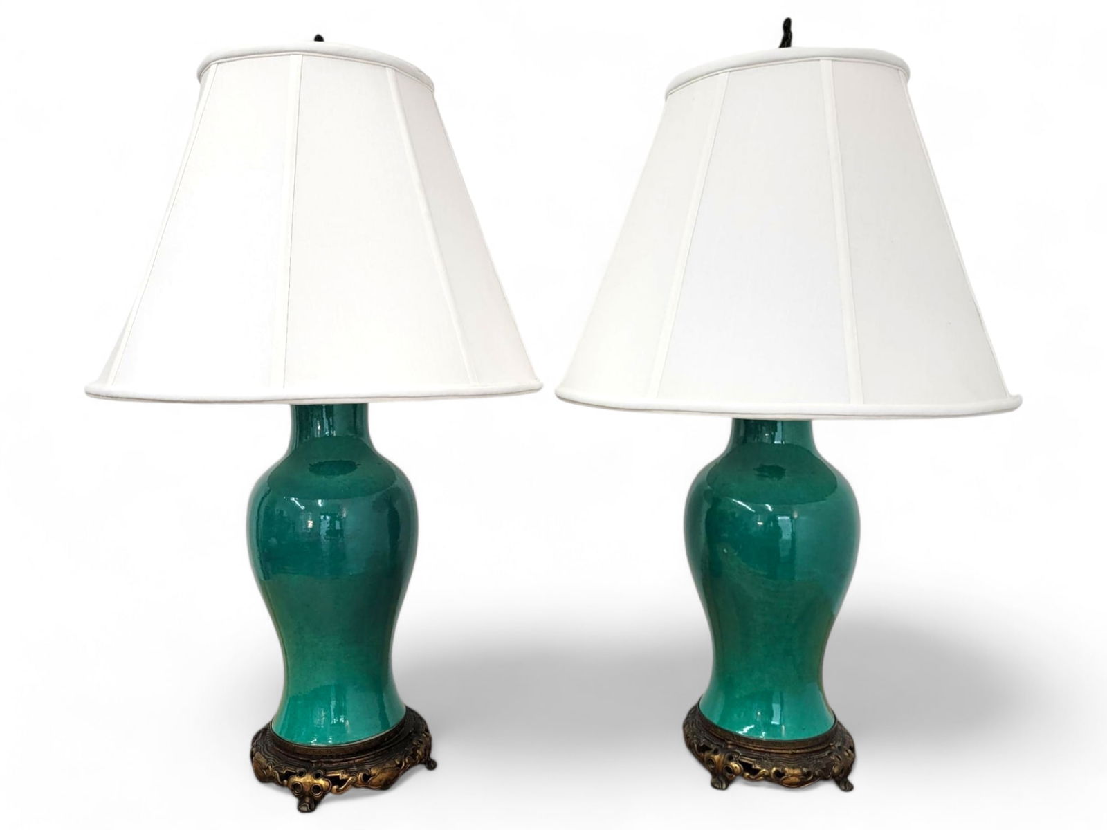 Pair of Chinese Green Glazed Porcelain Table Lamps (1 of 19)