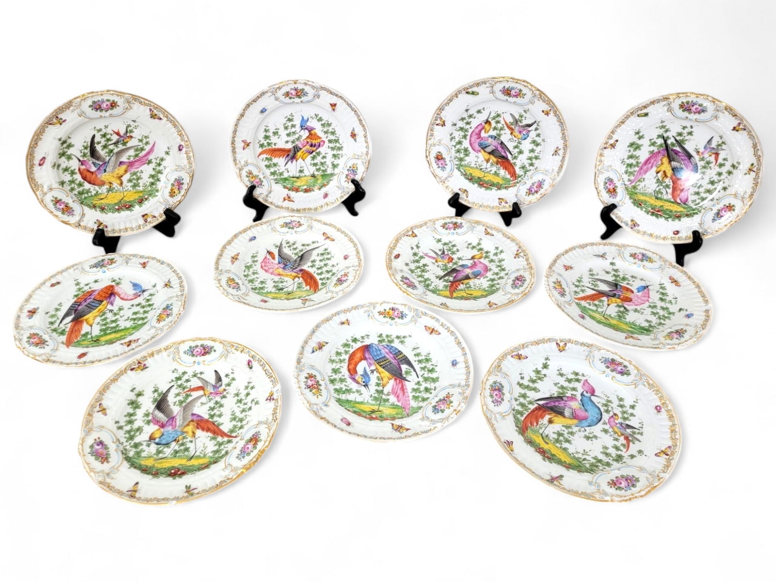 Set of 10 Early Chelsea Porcelain Bird Plates (1 of 16)