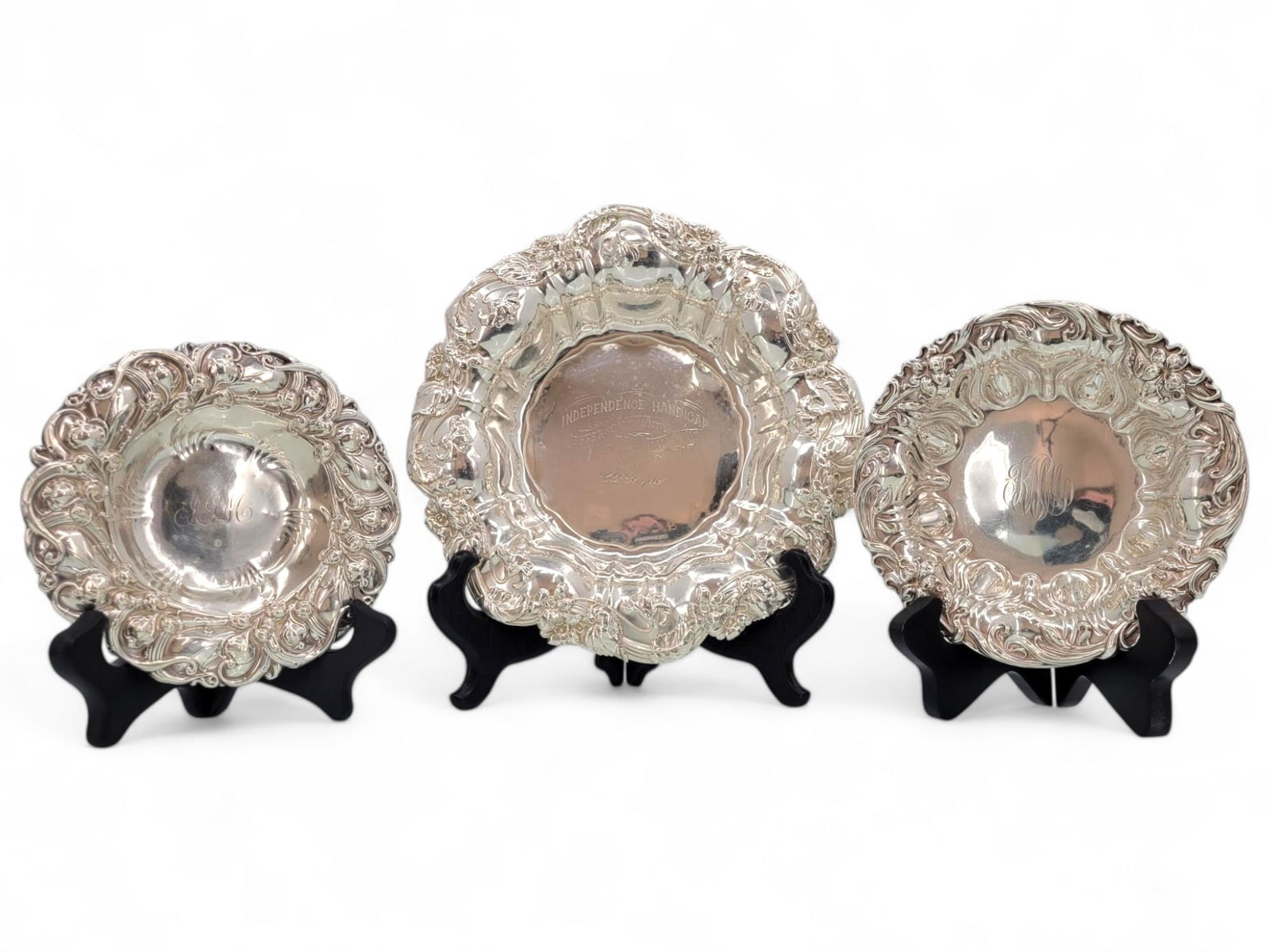 Set of Three Sterling Silver Repousse Bowls (1 of 16)