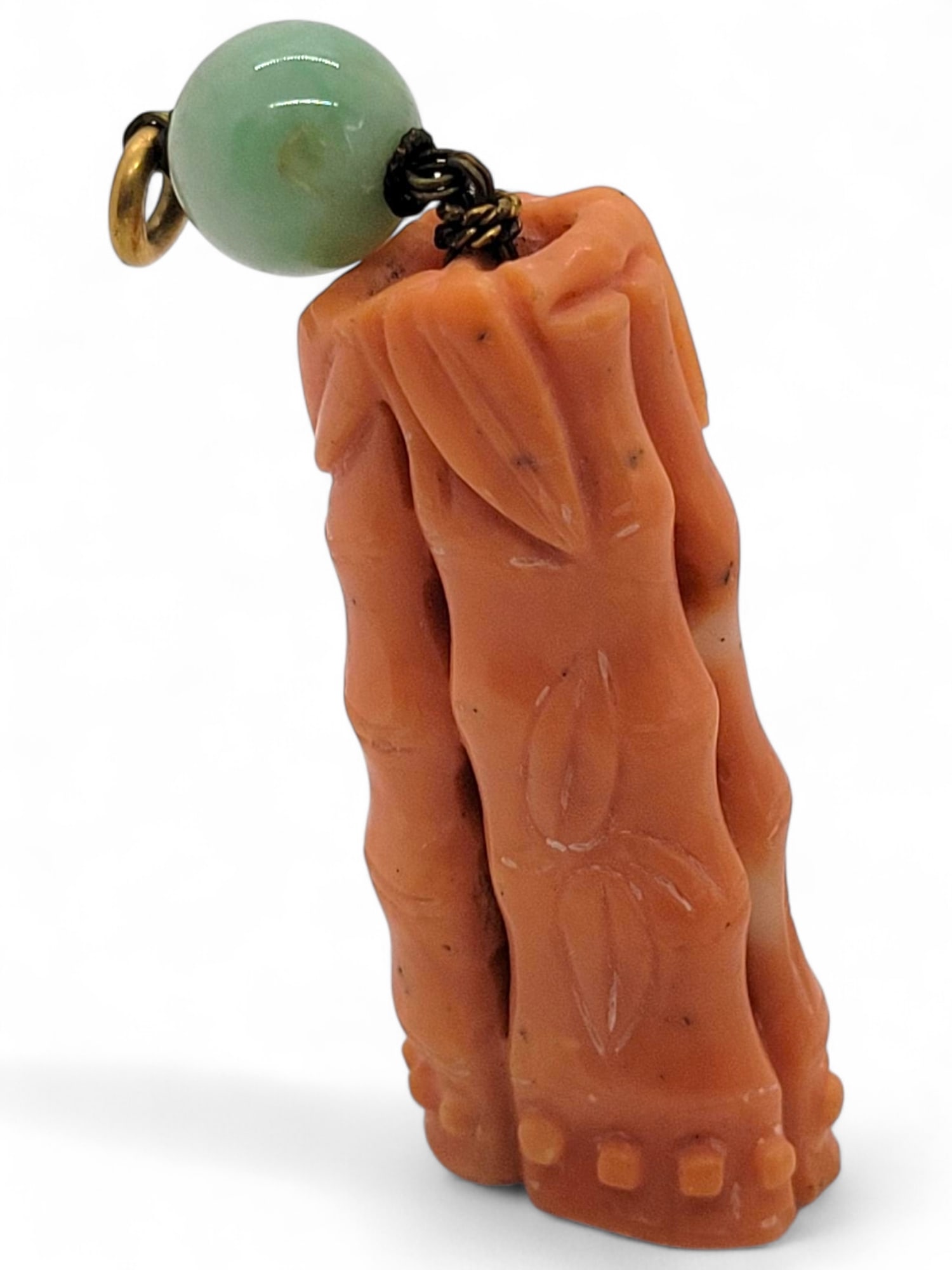 Antique Chinese Coral Pendant with Jade Bead (1 of 7)