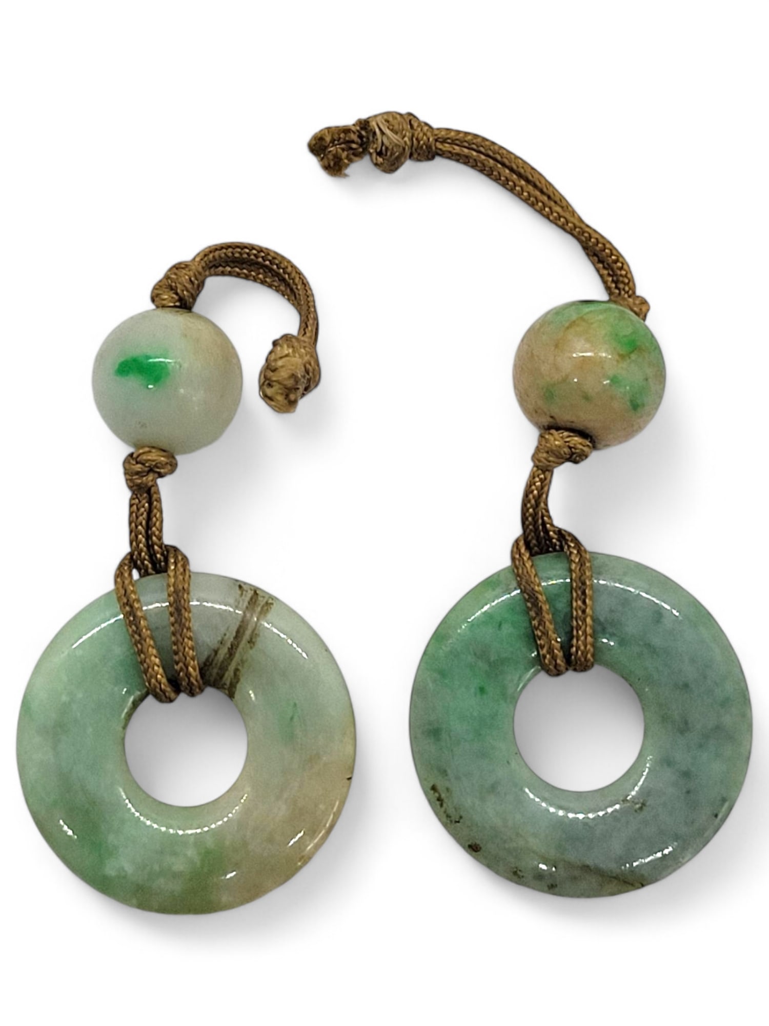Pair of Chinese Jade Disc Pendants with Beads (1 of 5)