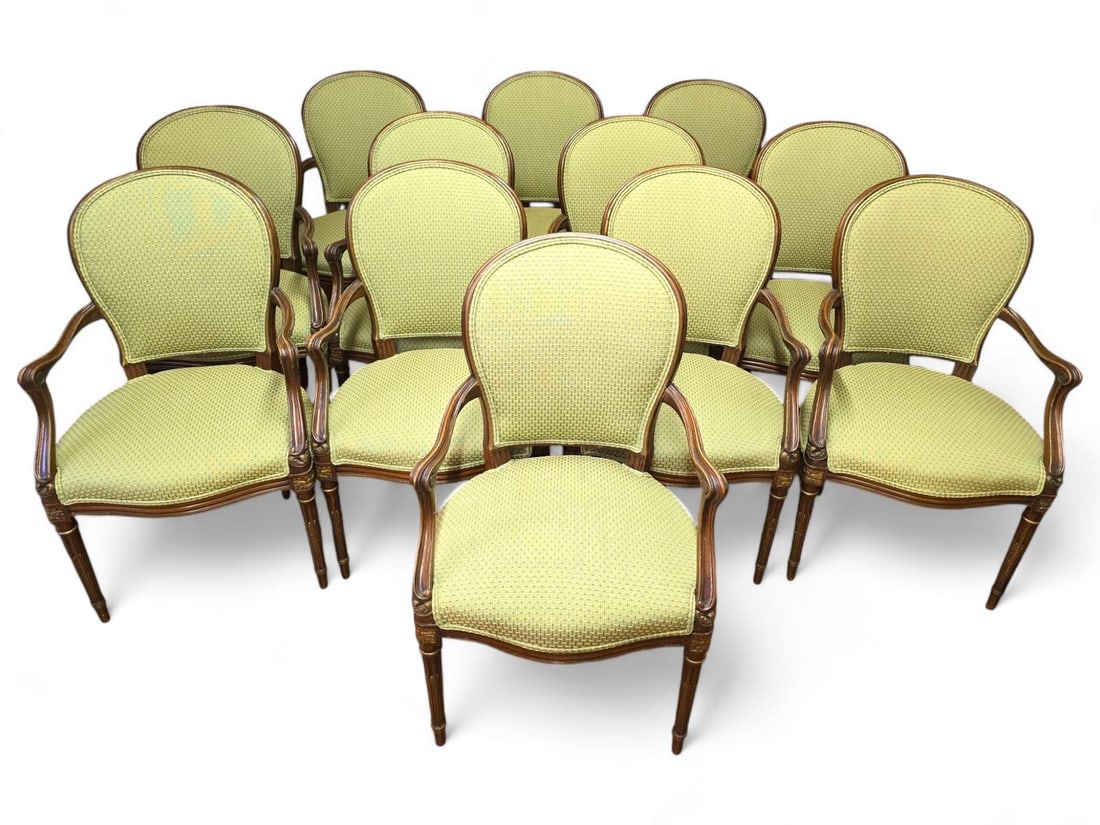 12pc  Louis XVI Style Carved Wood Dining Chairs (1 of 8)