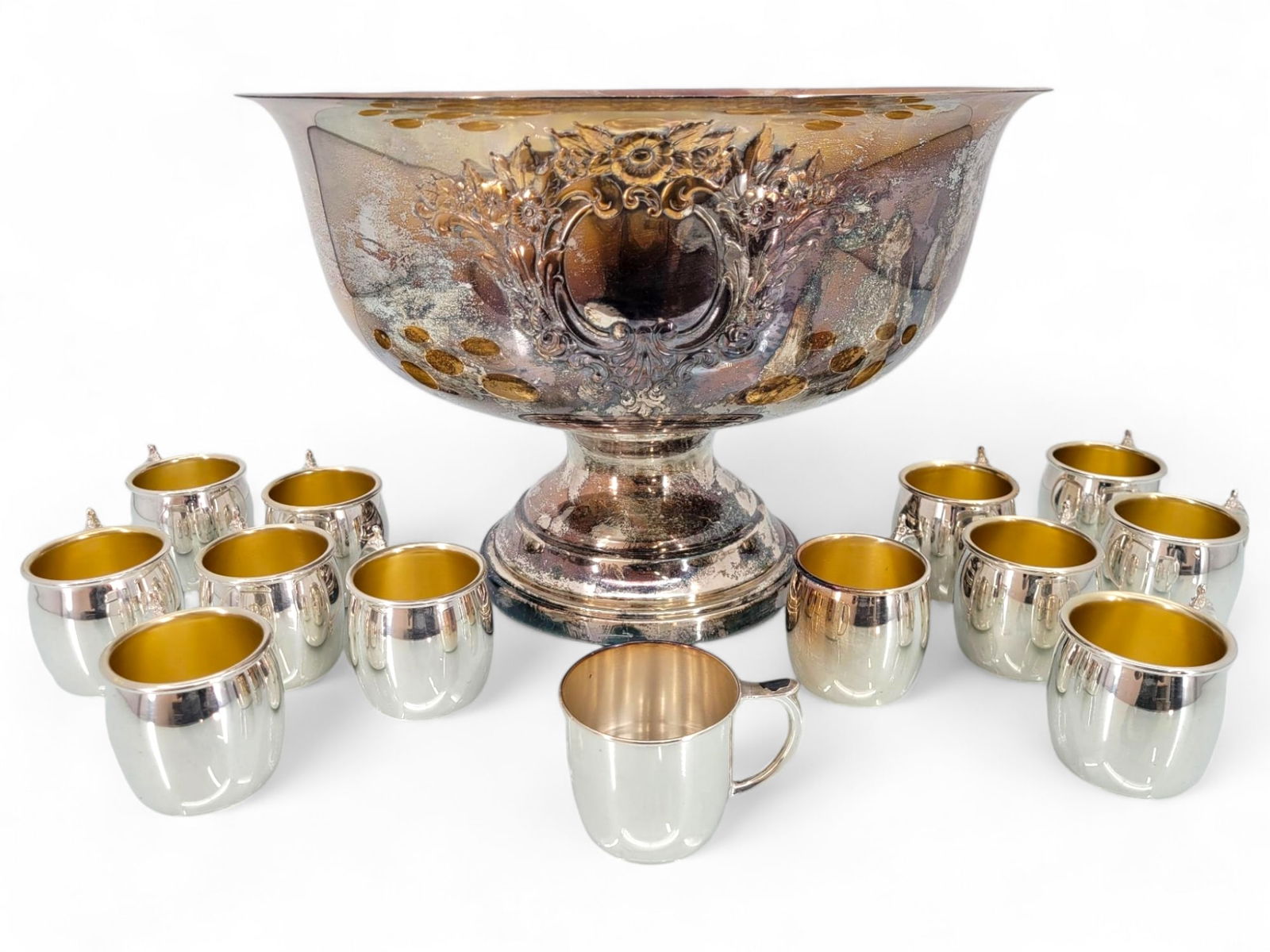 Silverplated Punch Bowl Set w/ 12 Matching Cups (1 of 13)