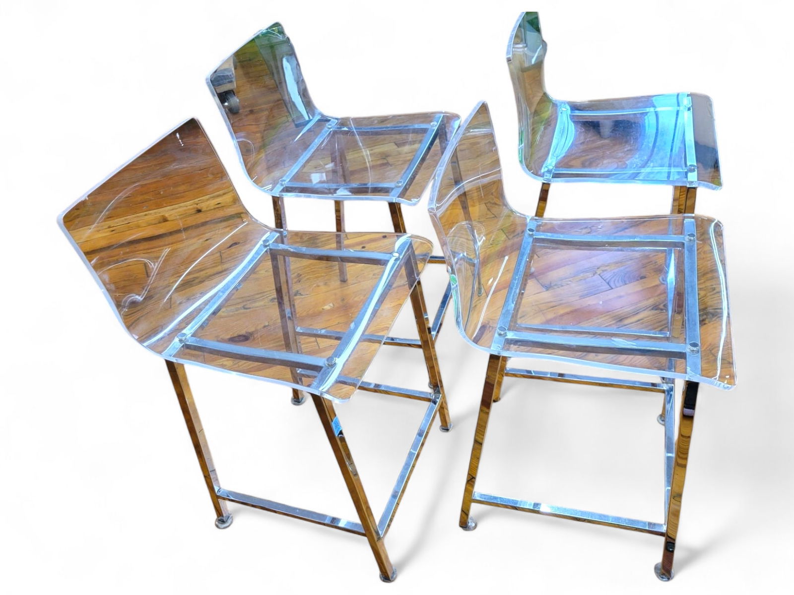 Set of Four Lucite and Chrome Bar Stools (1 of 8)