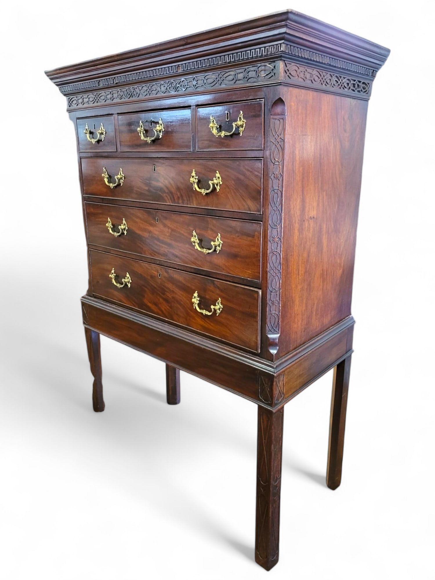 Late 18th C. Chinese Chippendale Highboy Chest (1 of 19)