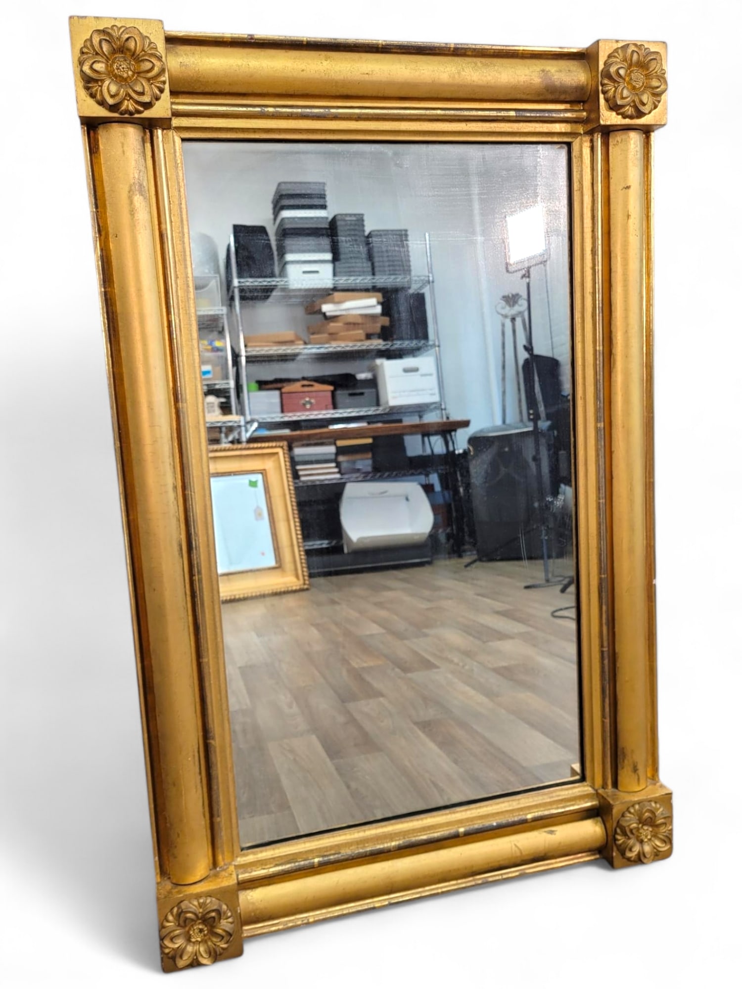 Giltwood Rectangular Mirror with Floral Corners (1 of 8)