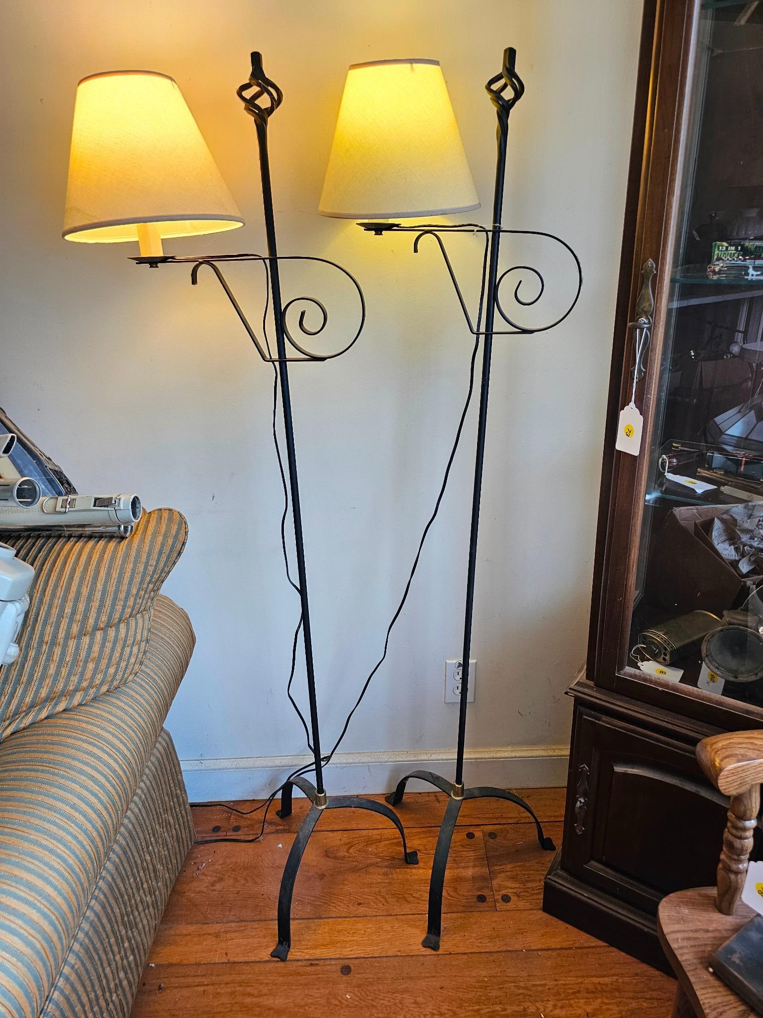 Pair of Wrought Iron Standing Floor Lamps (1 of 8)