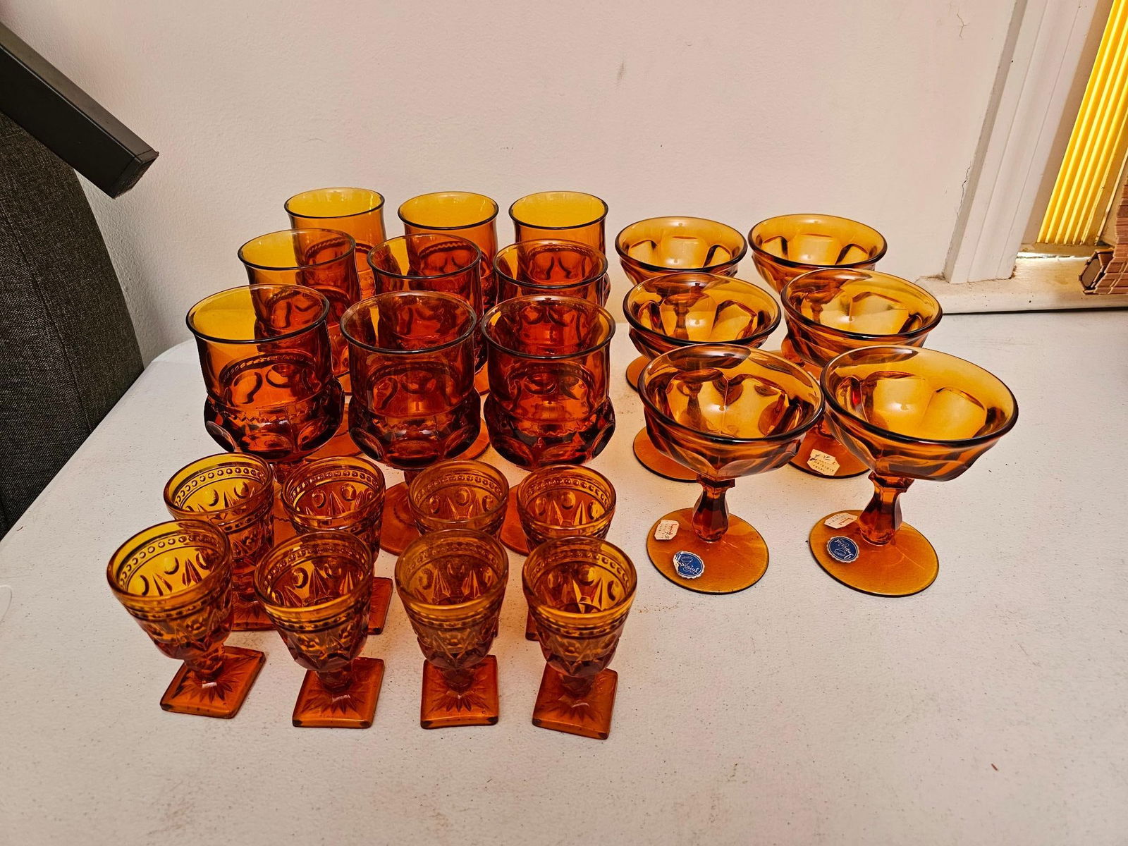 Set of Amber Glass Stemware and Tumblers (1 of 15)