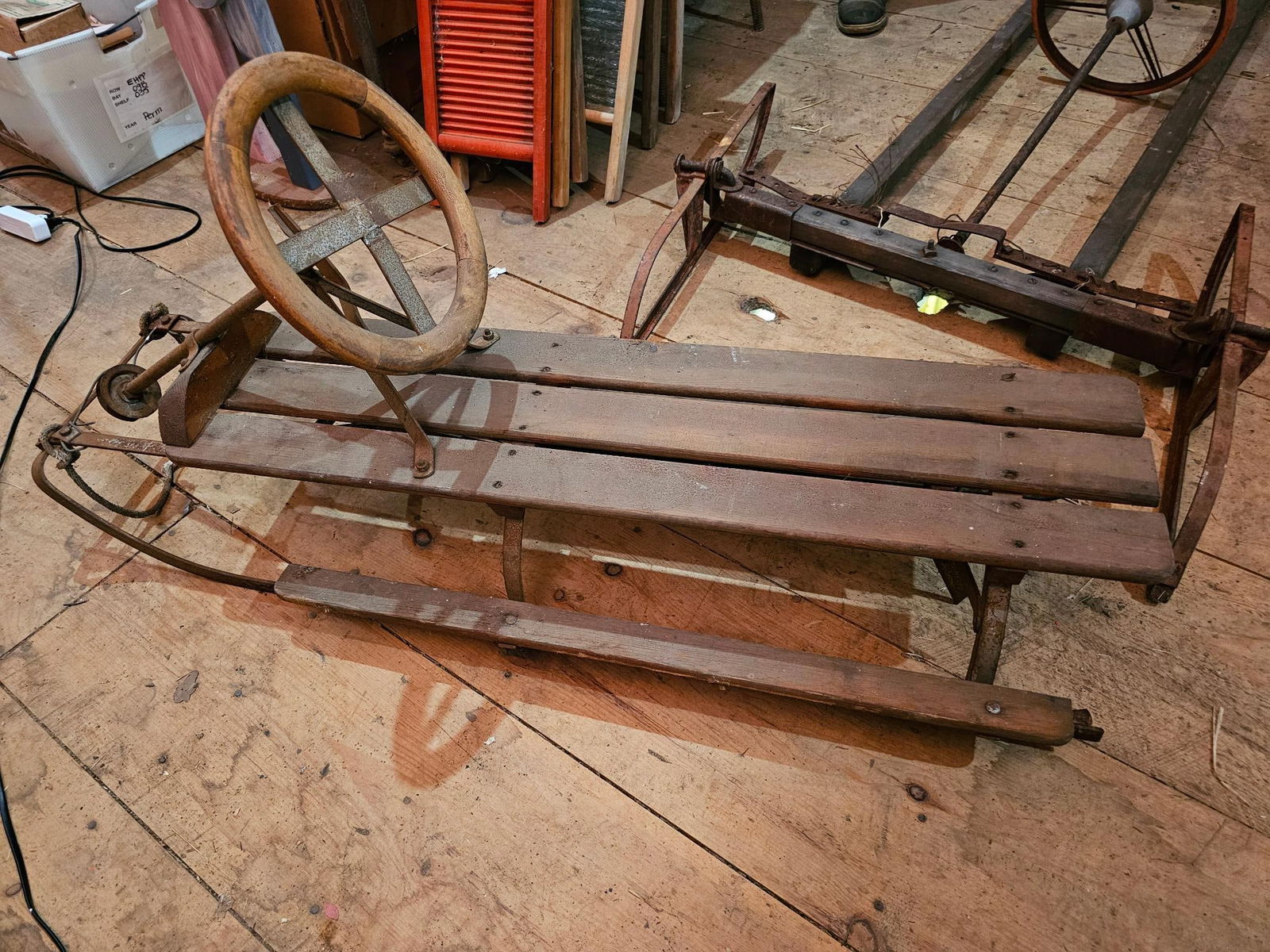 Antique Wooden Sled with Steering Wheel (1 of 12)