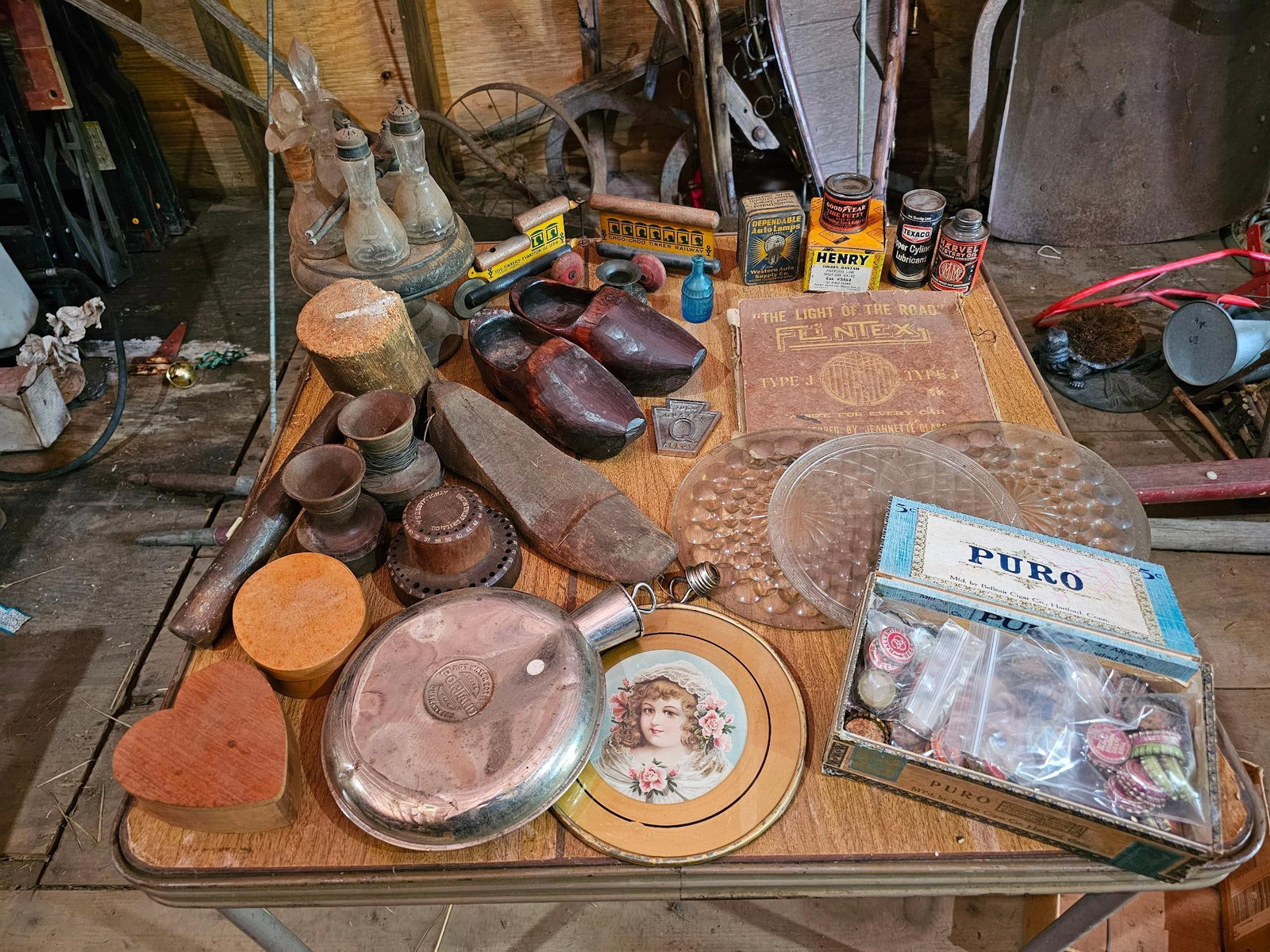 Assorted Grouping of Antiques & Collectables: This lot includes an assortment of estate found antique s& collectables from the lower barn. Offered in estate-found condition, Please refer to photos for more details on the condition and contents. C