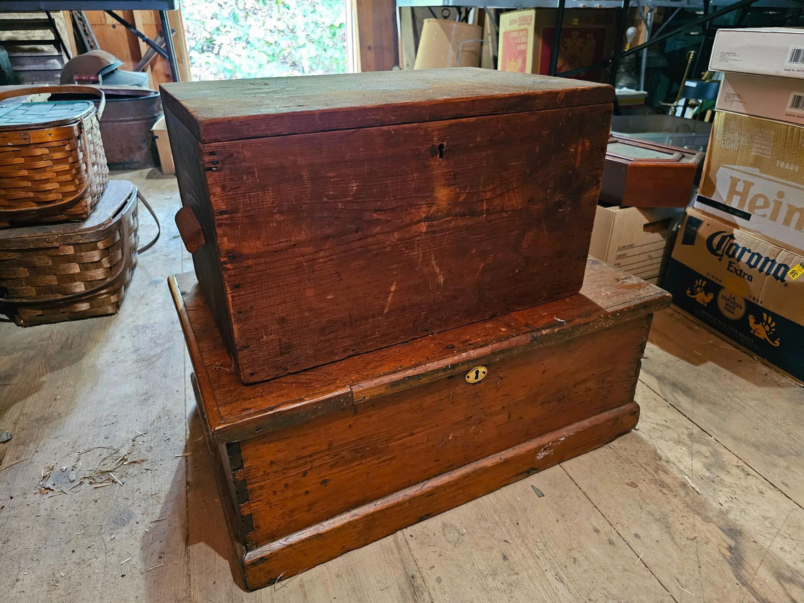 Pair of Rustic Antique Wooden Tool Boxes (1 of 14)