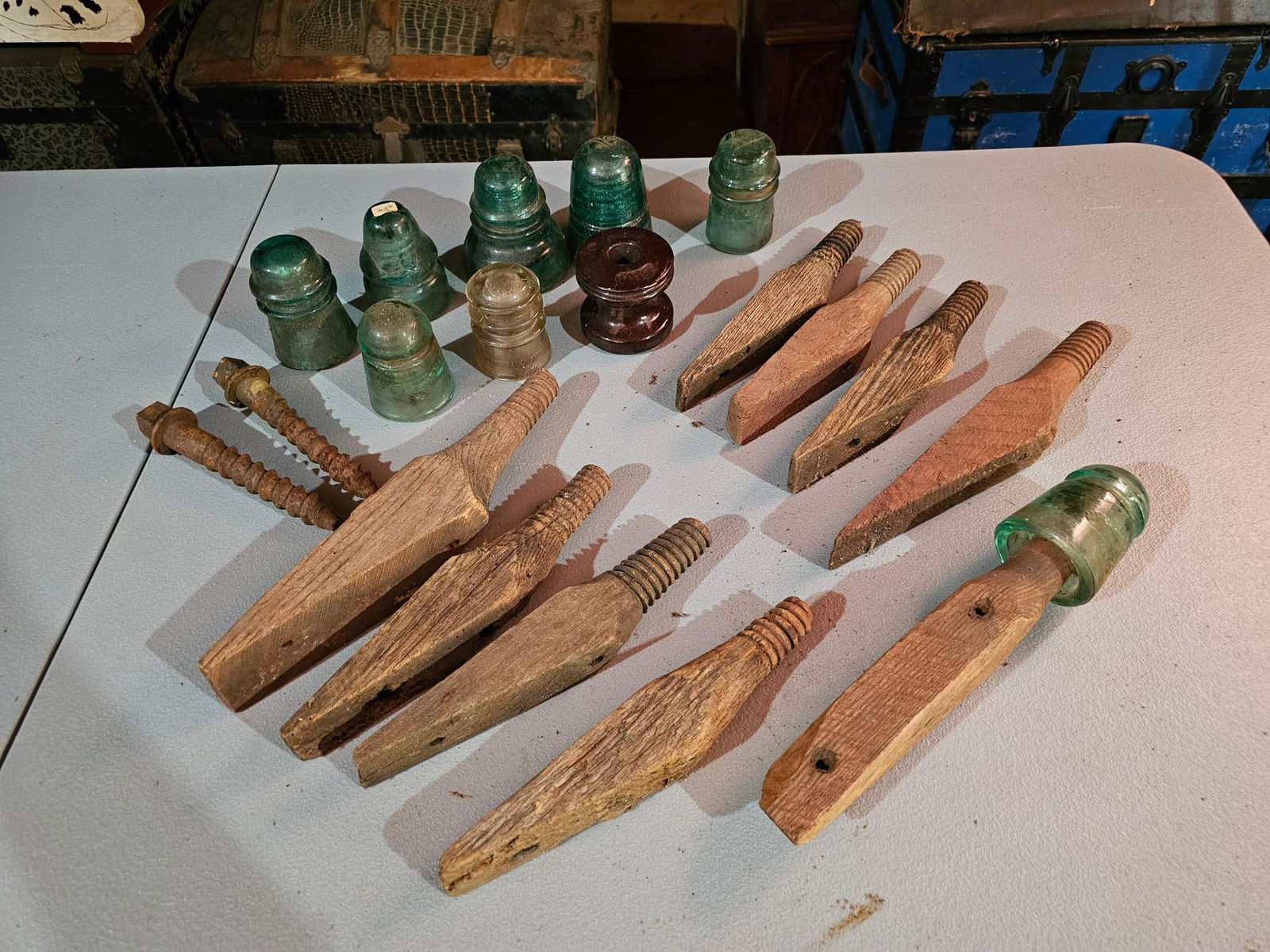 Assorted Vintage Glass Insulators w/ Wooden Pins (1 of 17)