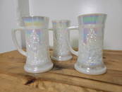 Lot of 3 Federal Iridescent White Glass Beer Mugs