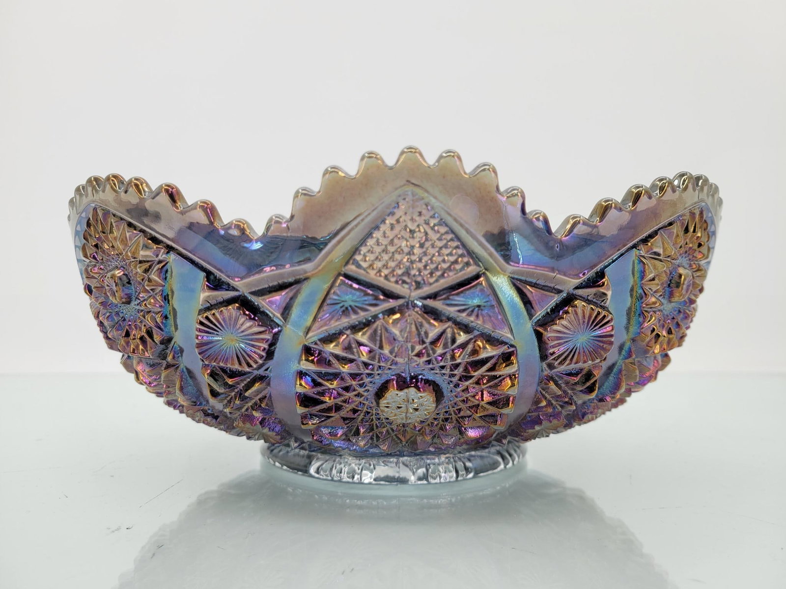 Imperial Smoke Hobstar Bowl: Maker: Imperial Pattern: Smoke hobstar bowl Marked with imperials 1951-1972 marking (see photos) Condition Issues (If Any): None Measurements: 9.5 "L x 4 "H Condition Buyers Pre
