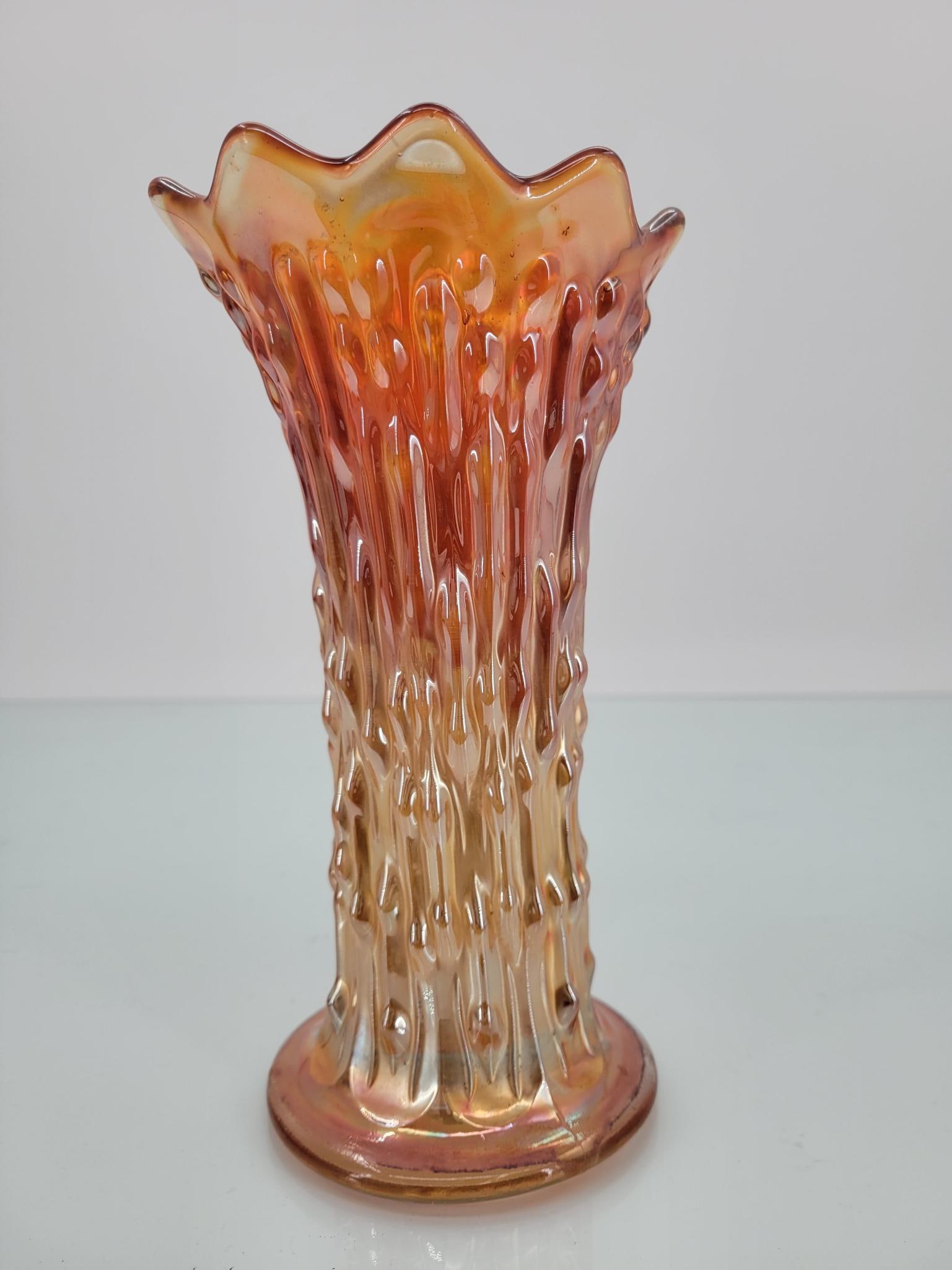 7.5" Fenton Marigold April Showers Vase: Maker: Fenton Pattern: Marigold April showers vase Condition Issues (If Any): none Measurements: 4 "L x 7.5 "H Condition Buyers Premium: 28% For this auction, we�re