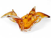 Vintage Freeform Amber Glass Centerpiece Bowl