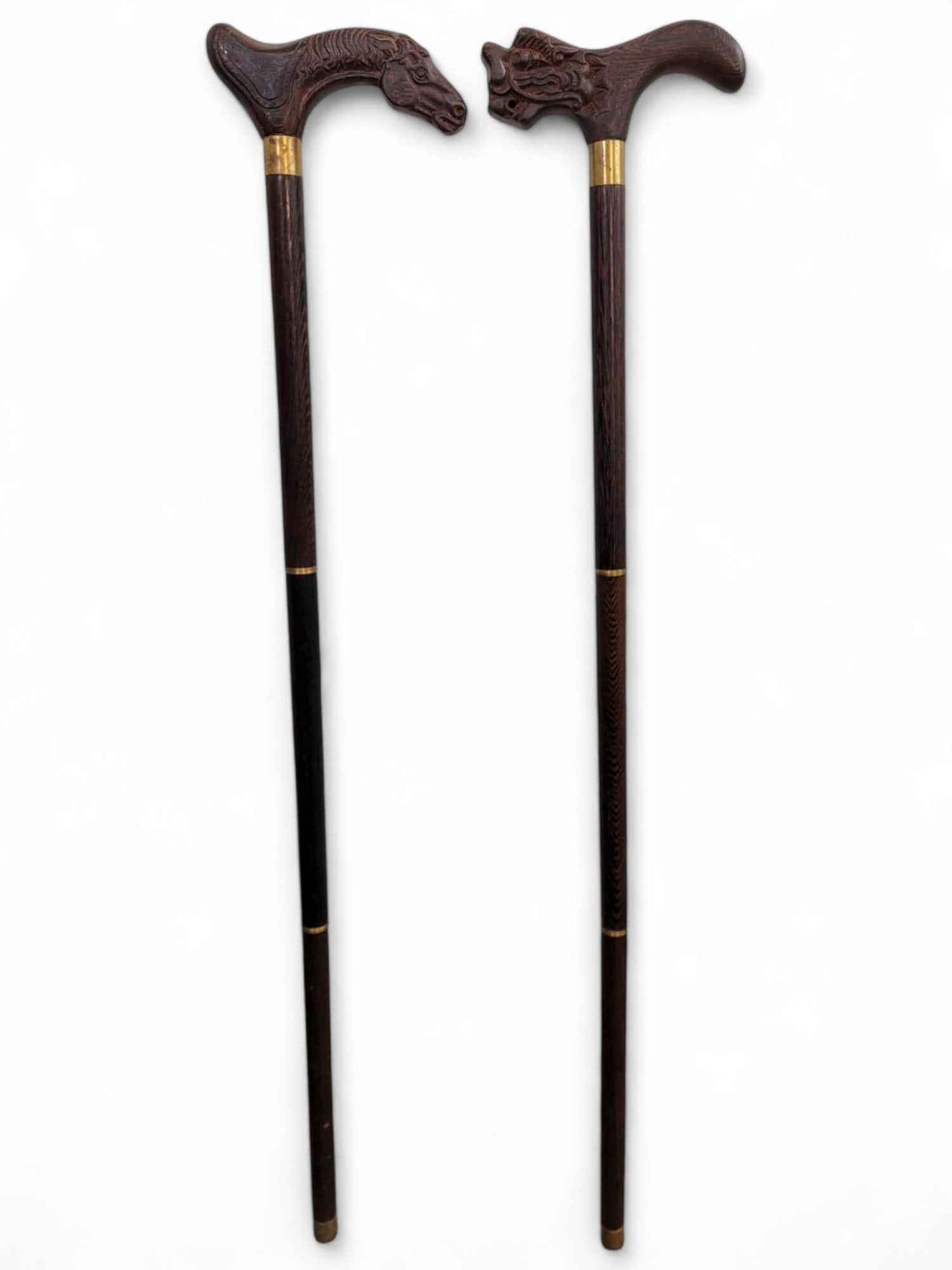 Pair of Animal-Head Carved Wood Walking Sticks (1 of 18)