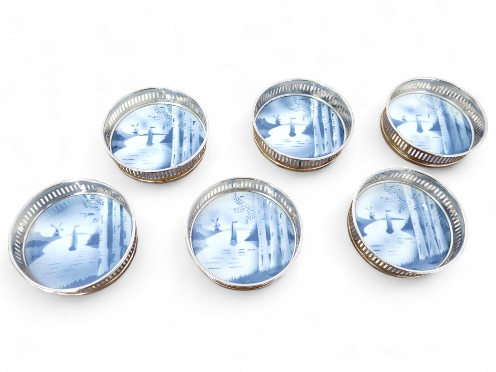 Set of Six Silver-Plate and Porcelain Coasters (1 of 9)