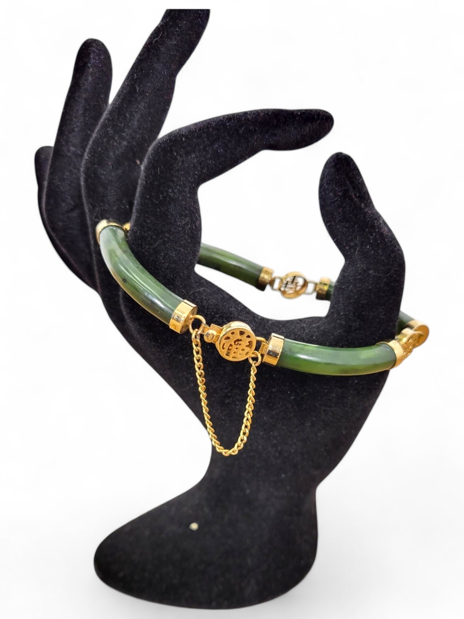 Vintage Jade & 14K Gold Hinged Bracelet (1 of 4)